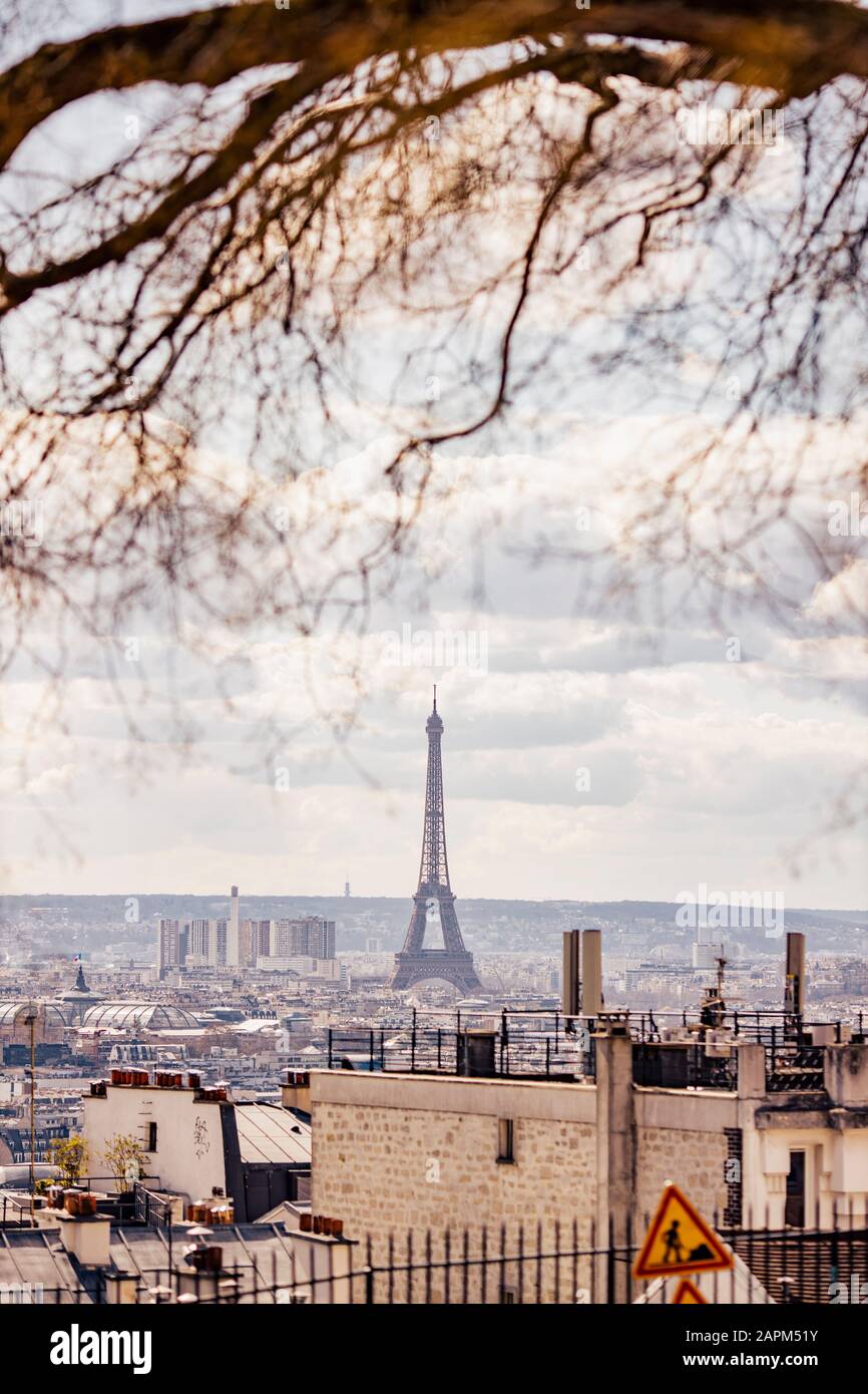 Frankreich, Paris, Eiffelturm vom Montmartre aus gesehen Stockfoto