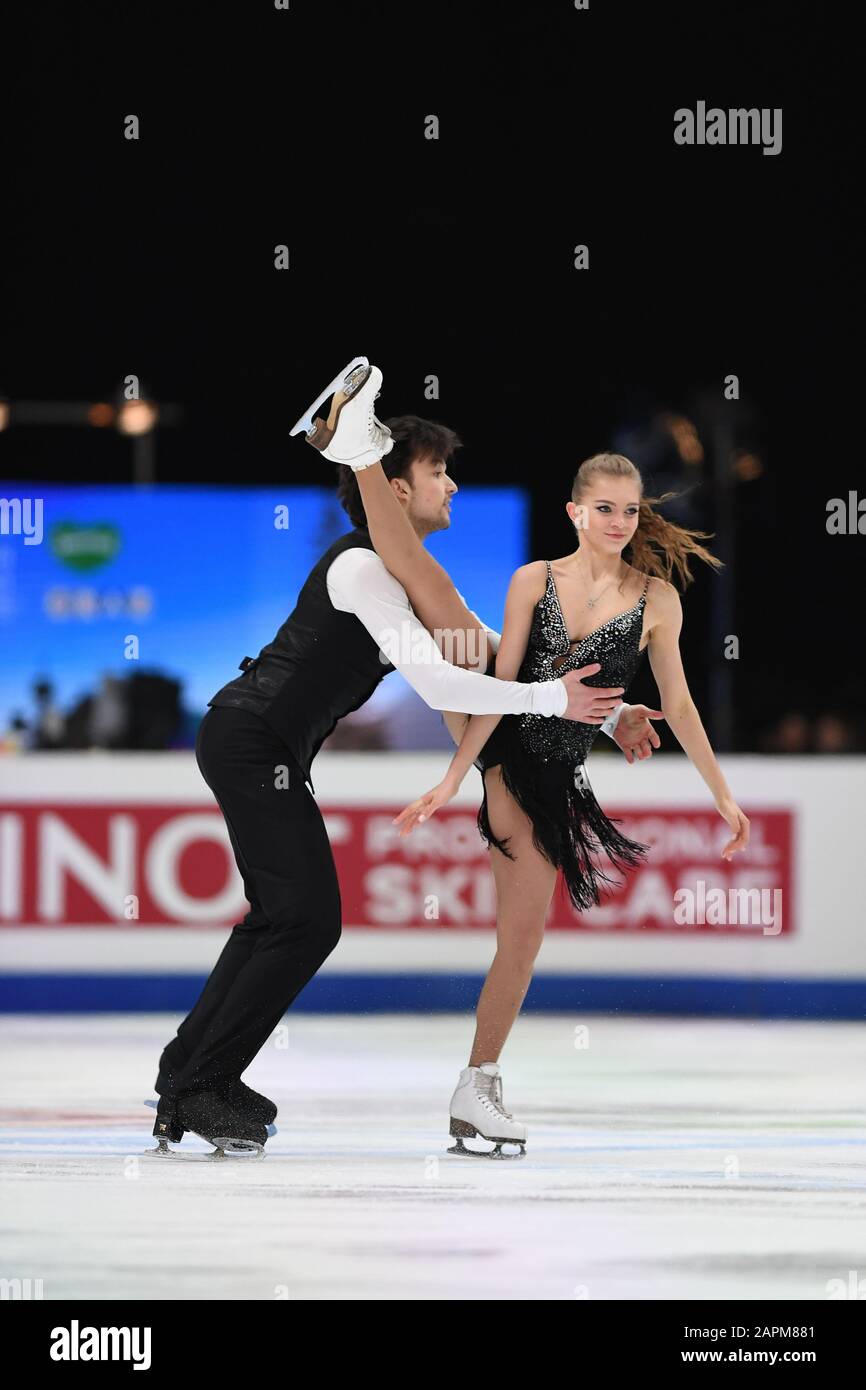 Maria KAZAKOVA & Georgy REVIYA aus Georgia, während Rhythm Dance, im Eistanz bei den ISU European Figure Skating Championats 2020 in der Steiermarkhalle, am 23. Januar 2020 in Graz, Österreich. Credit: Raniero Corbelletti/AFLO/Alamy Live News Stockfoto