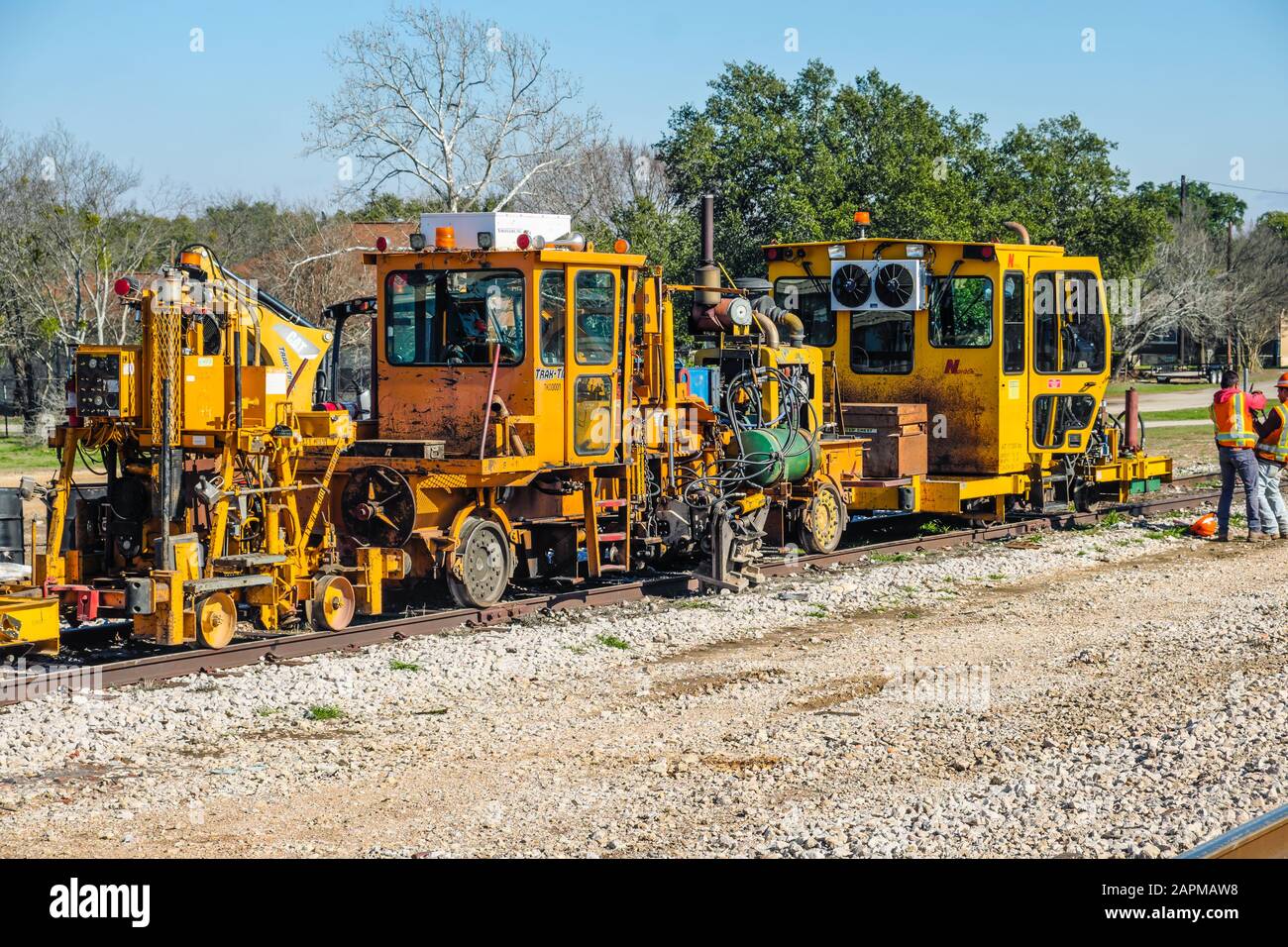 Gleisanlagen für die Instandhaltung der Strecke. Wird zur Reparatur und Verbesserung von Bahnstrassen und Gleisen verwendet. Stockfoto