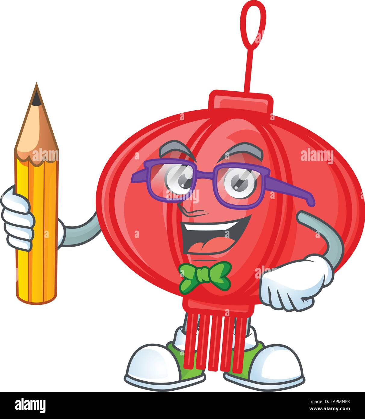 Ein Bild des chinesischen lampioncharakters, das Bleistift hält Stock Vektor