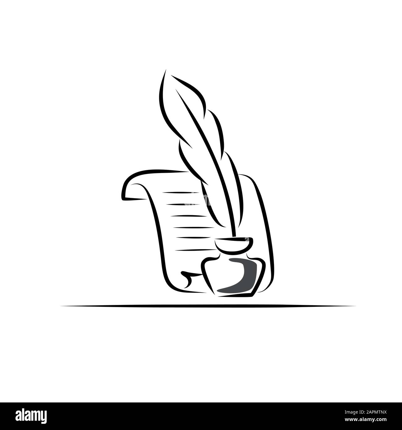 Papierrollen, Feder und Tintenfell Stock Vektor