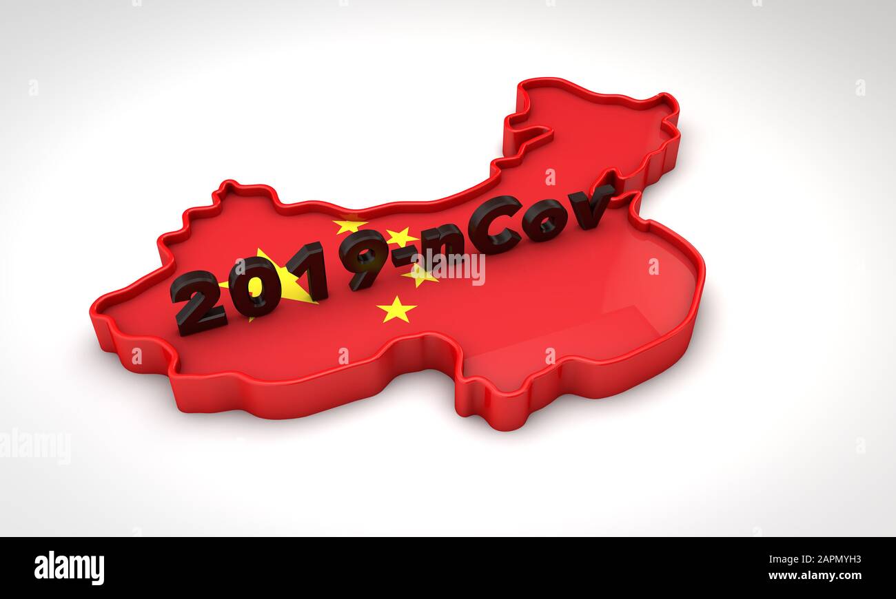 Karte von China mit dem Coronavirus-Namen 2019-nCoV. 3D-Rendering Stockfoto