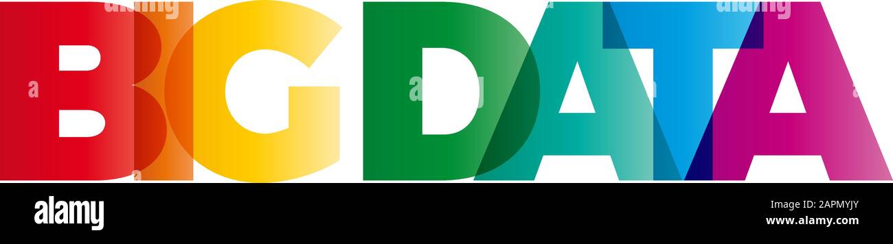 Das Wort Big Data. Vektorbanner mit dem Text, der Regenbogen farbig ist. Stock Vektor