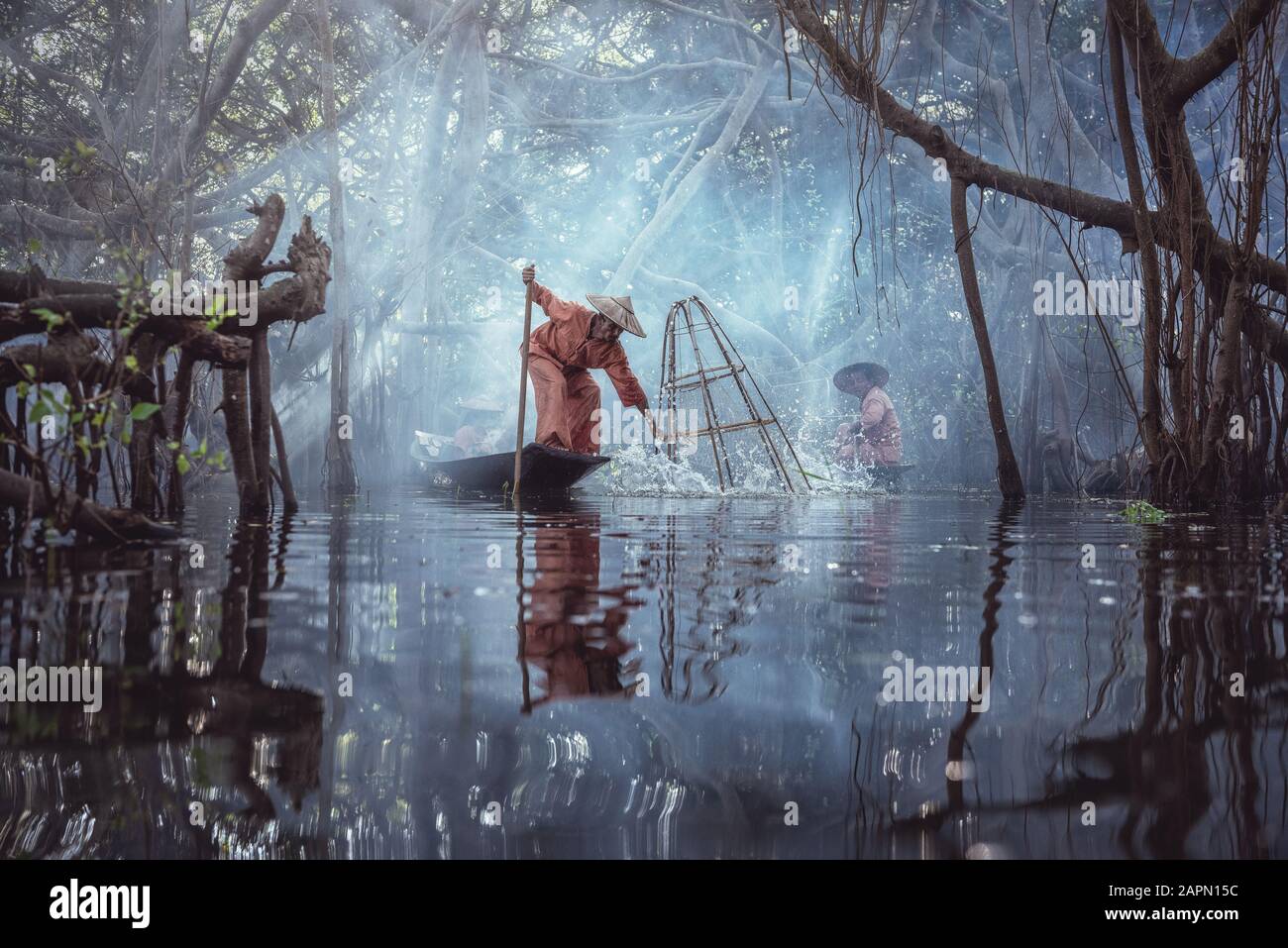 Traditionelle birmanische Fischer am Inle Lake, Myanmar Stockfoto