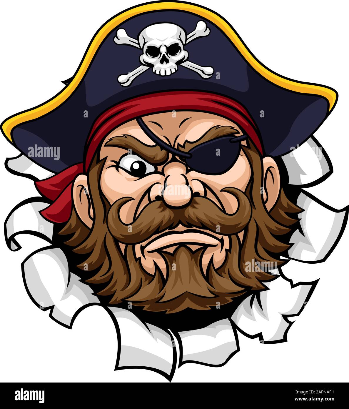 Piraten-Kapitän Cartoon Mascot Reißt Den Hintergrund Stock Vektor