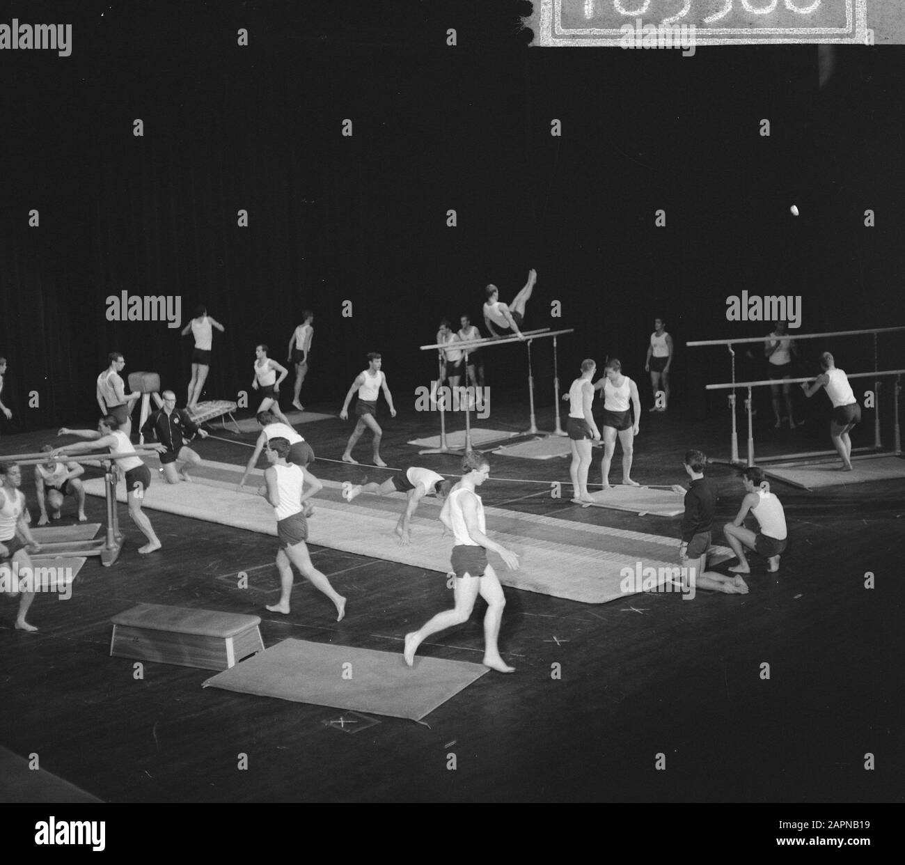 40. Jahrestag der Akademie Für Leibeserziehung in Amsterdam Vorstellung des Demonstrationsteams im Kongressgebäude Datum: 24. Oktober 1965 Standort: Amsterdam, Noord-Holland Schlüsselwörter: Demonstrationen, Jahrestage, Leibeserziehung, Bildung, Turnen Stockfoto