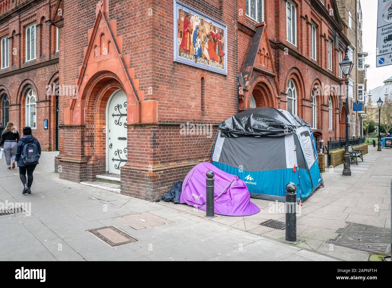 Obdachlosenlager im Stadtzentrum von Brighton eingerichtet Stockfoto