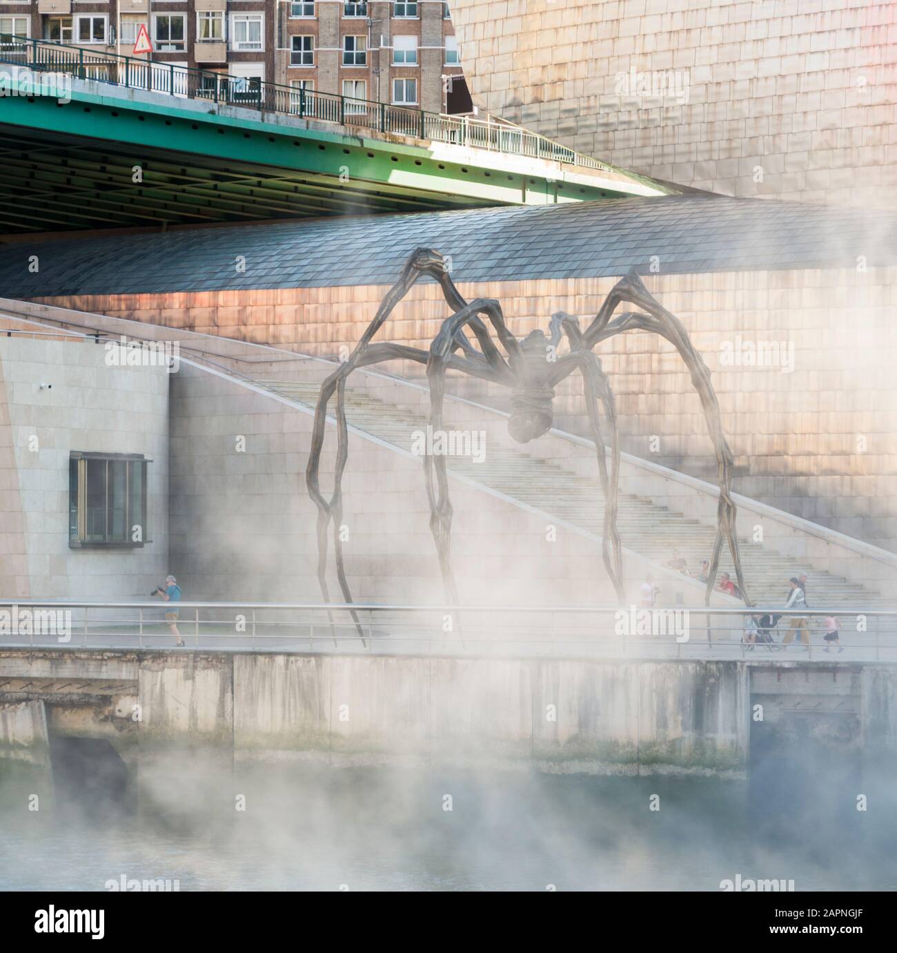 Maman, eine riesige Spinnenplastik außerhalb des Guggenheim Museums in Bilbao, Spanien. Stockfoto