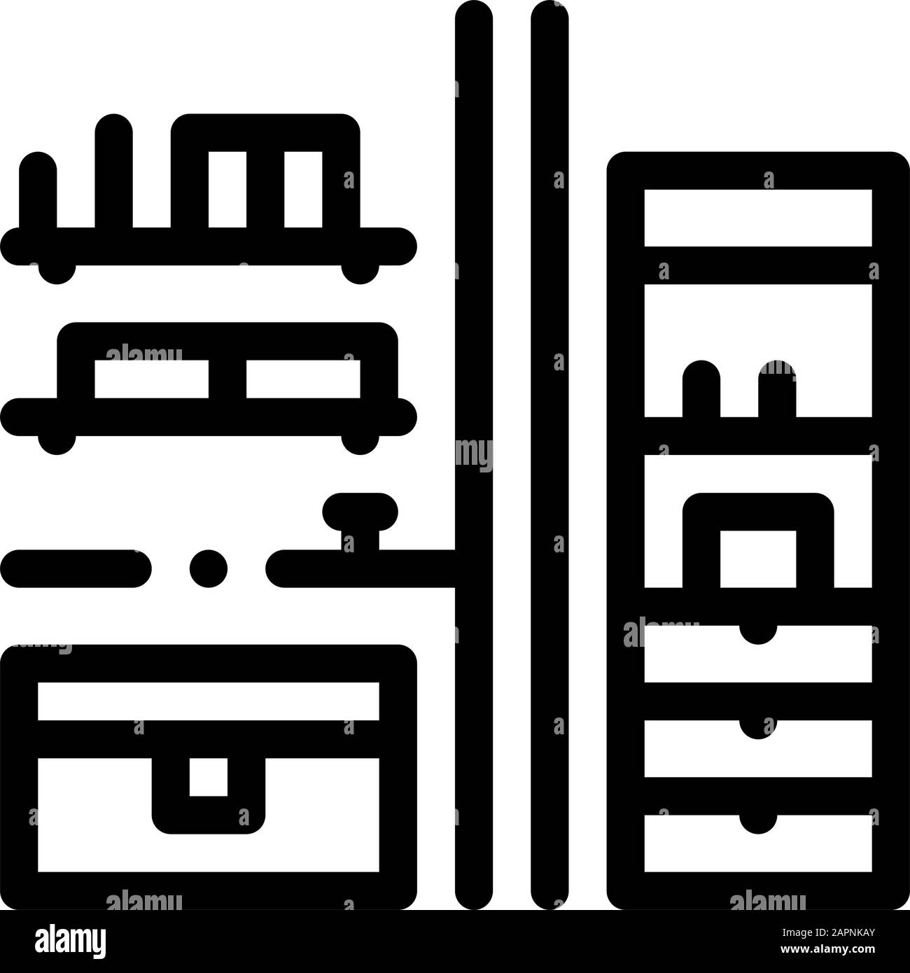 Abbildung Der Vektorkontur des Symbols "Kommode der Schubladen" Stock Vektor