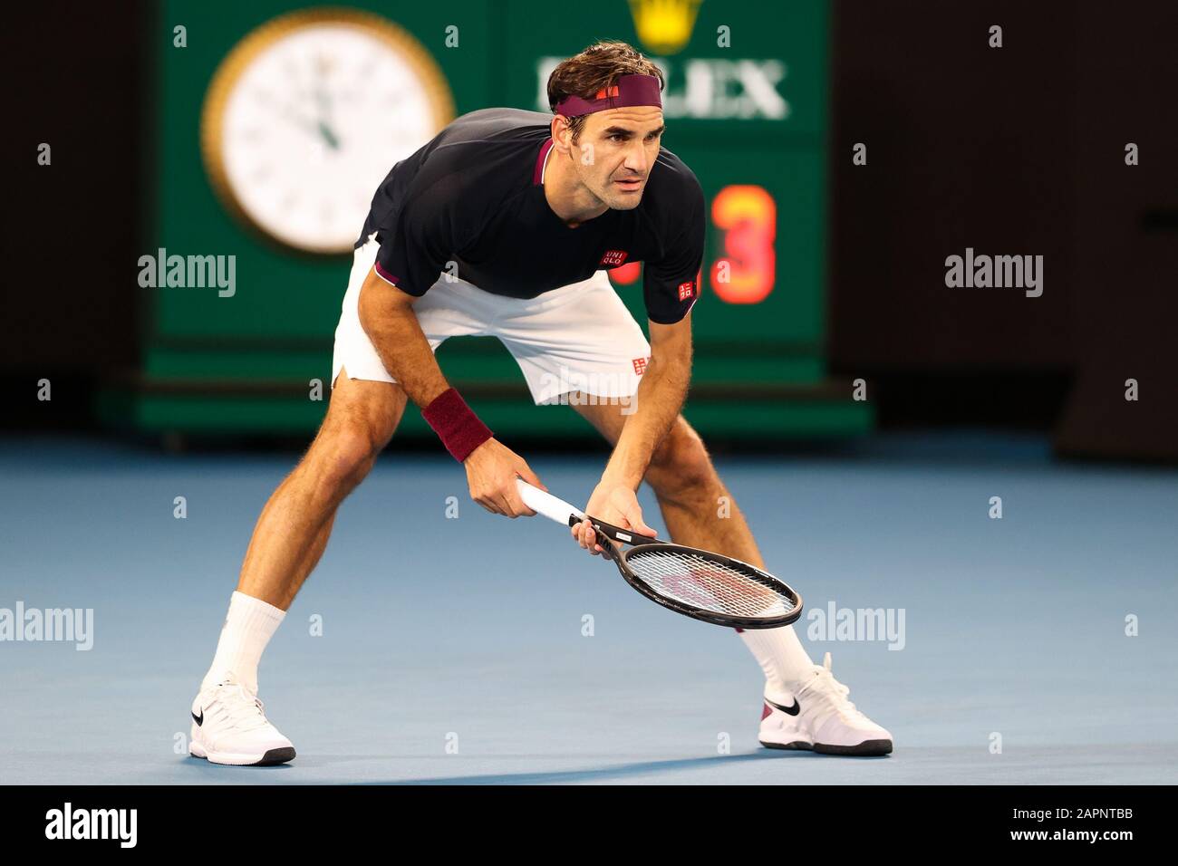 Melbourne, Australien. Januar 2020. Roger Federer aus der Schweiz spielte John Millman aus Australien während des dritten Rundenspiels bei den ATP Australian Open 2020 im Melbourne Park, Melbourne, Australien am 24. Januar 2020. Foto von Peter Dovgan. Kredit: UK Sports Pics Ltd/Alamy Live News Stockfoto