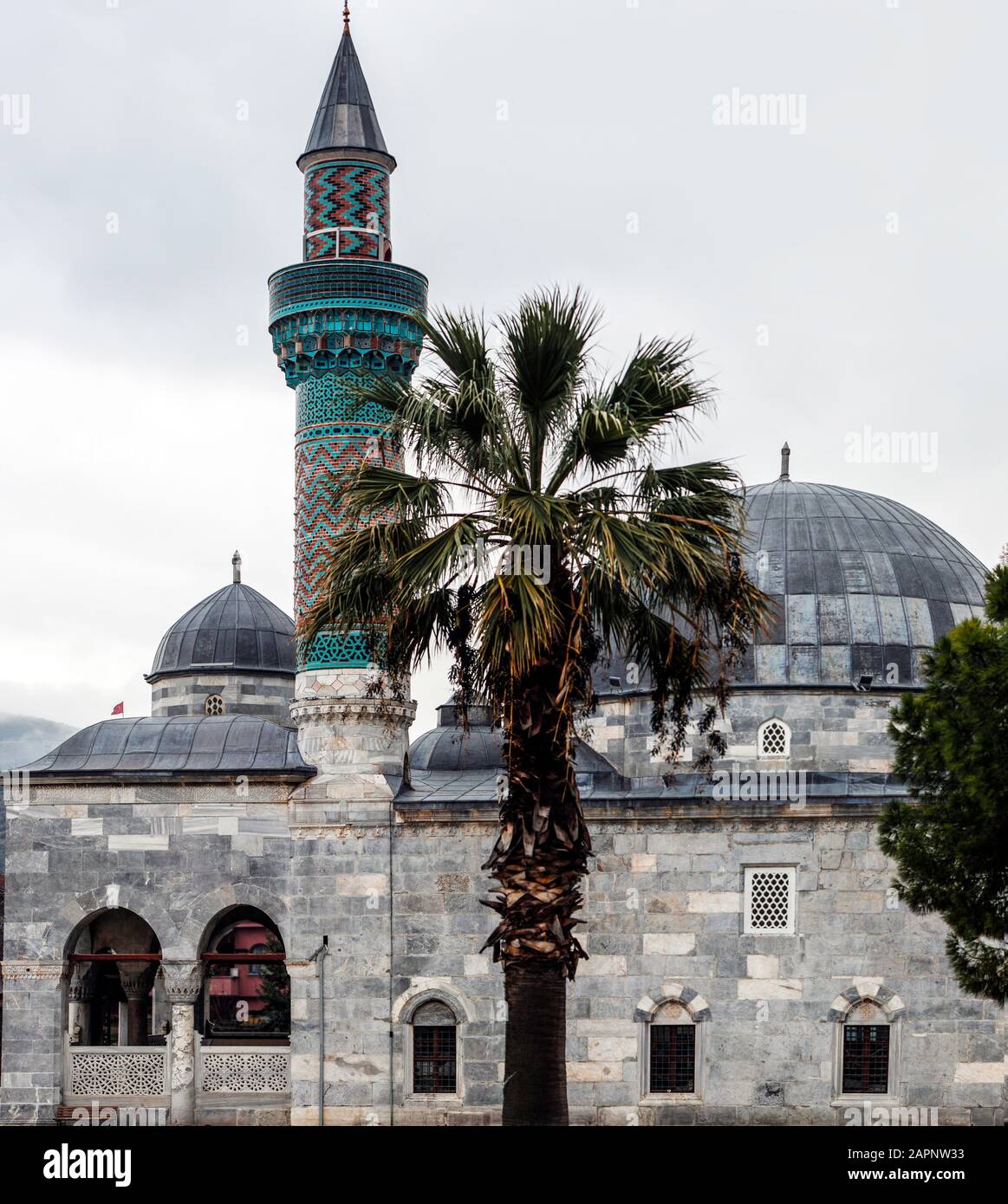 Profil der Grünen Moschee von Iznik, Türkei im Fokus gestapeltes Bild. Stockfoto