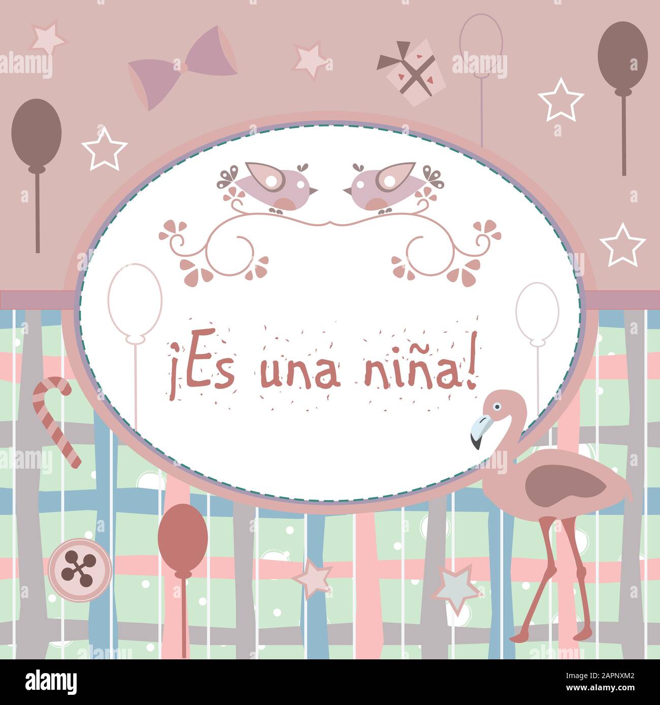 'Es una Nina" bedeutet "Es ist ein Mädchen" in Spanischer Sprache. Baby Mädchen Geburt Ansage. Von Baby-dusche-Sammlung. Vector Illustration. Stock Vektor