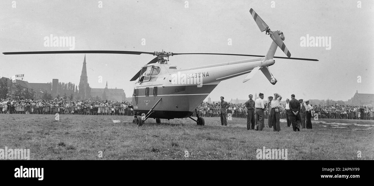 Heliport van de Sabena on the Griend (in Maastricht) Helicopters Datum: 10. August 1953 Standort: Maastricht Schlüsselwörter: Hubschrauber, Luftfahrt, Postsystem-Institution Name: Sabena Stockfoto