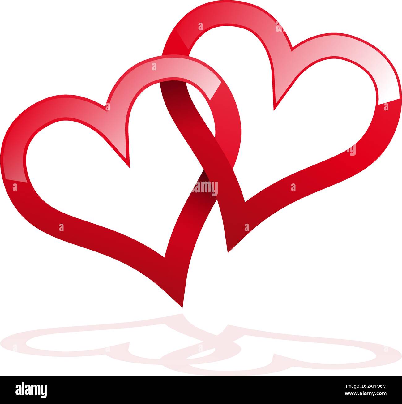 Vektor zwei verdrehte rote Herzen, zusammengebunden. Begriff der ewigen Liebe Stock Vektor