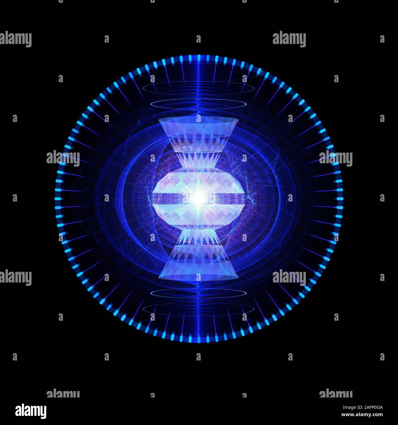 Energie Kugel mit glühenden Kern. Konzept für Antigravity, Magnetfeld, Kernfusion Stockfoto