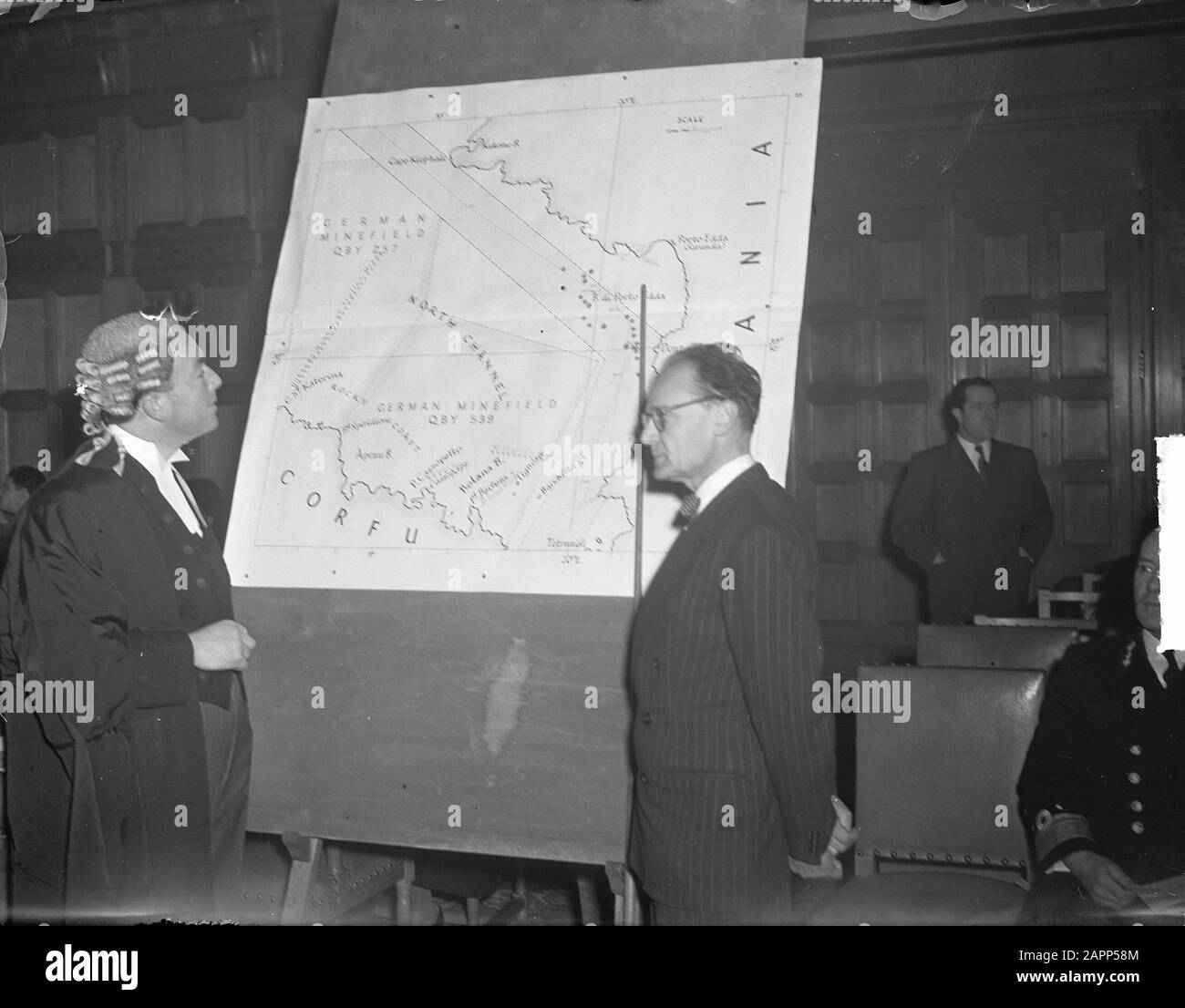 Fall Korfu internationaler Gerichtshof. Englische Rechtsanwälte Datum: 9. November 1948 Schlüsselwörter: Rechtswissenschaftler, JUSTIZ Stockfoto