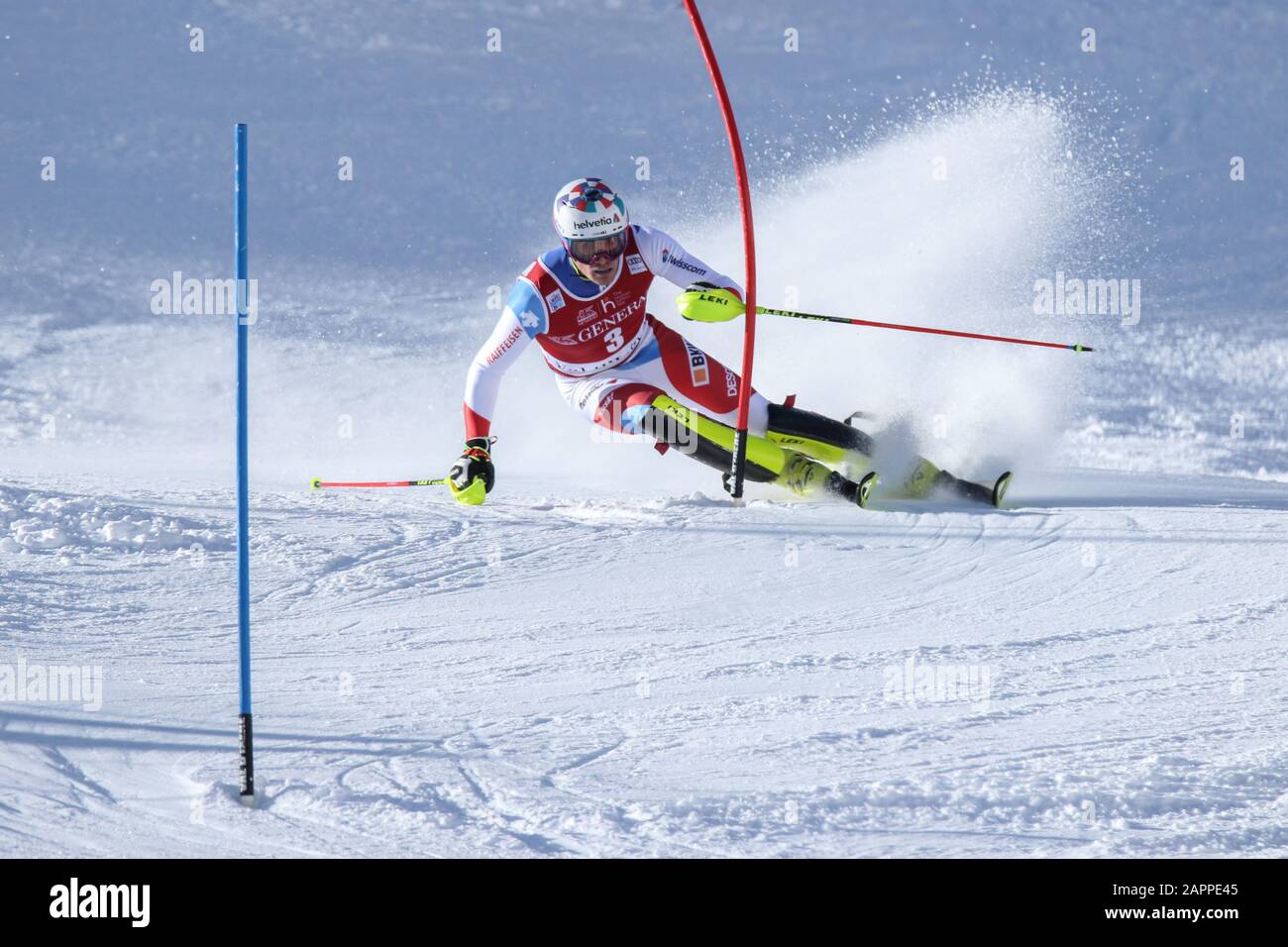 Daniel Yule Alpinskifahrer der Schweiz im Val d'Isere Männer Slalom Criterium de la premiére neige 2019 FIS Ski World Cup 2019/2020 Stockfoto