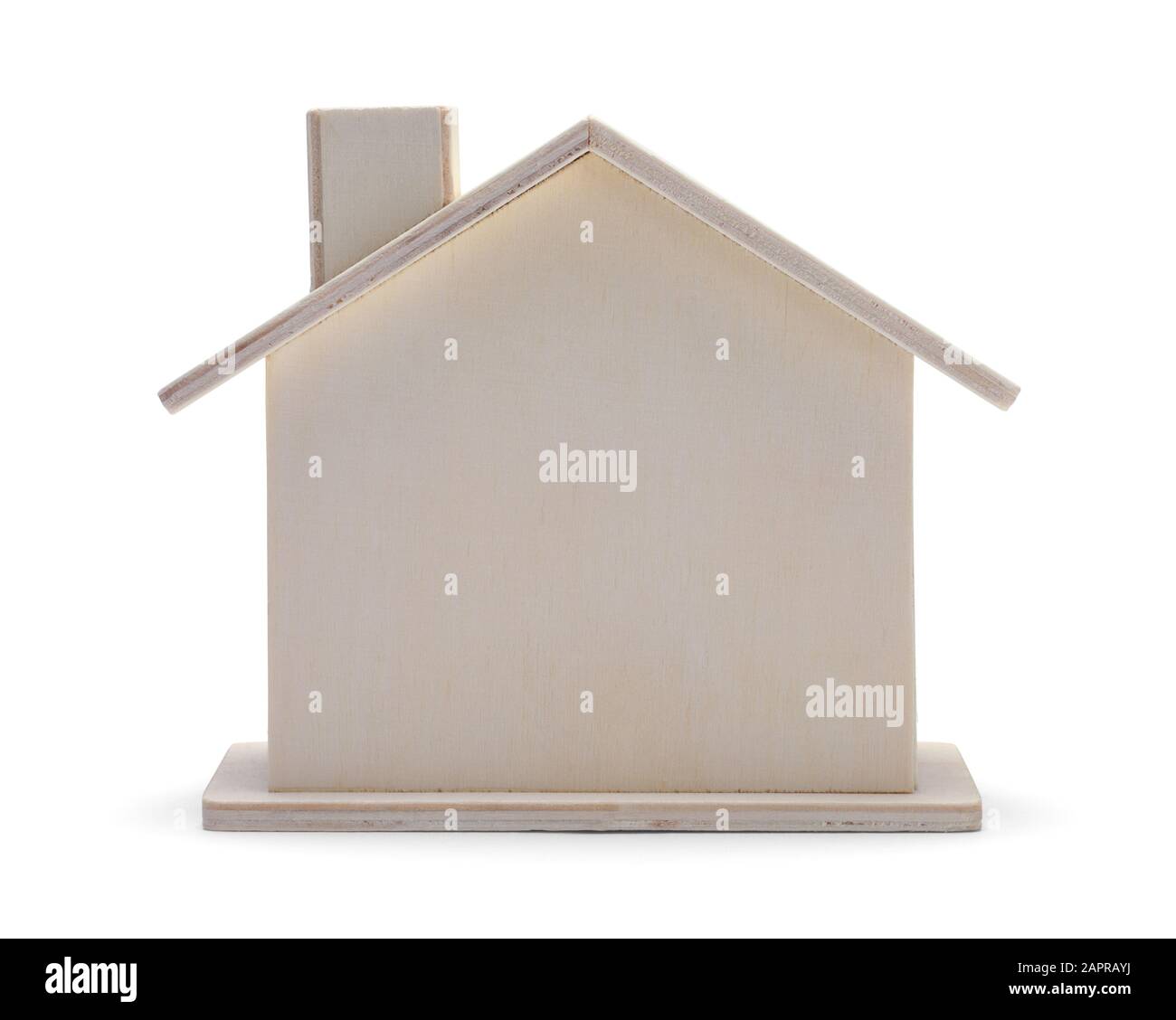 Modell Wood House Vorderansicht Isoliert auf weißem Hintergrund. Stockfoto