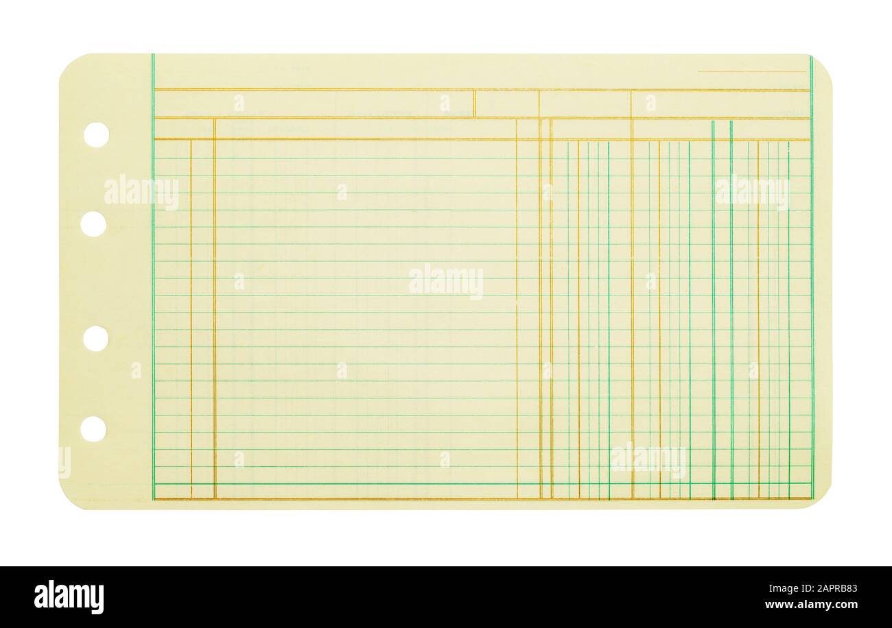 Leere Buchungsseite des Buchhaltungsbuchs In Weiß Isoliert. Stockfoto