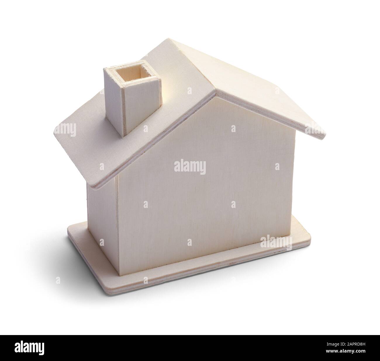 Small Wood Model House Isoliert auf Weiß. Stockfoto