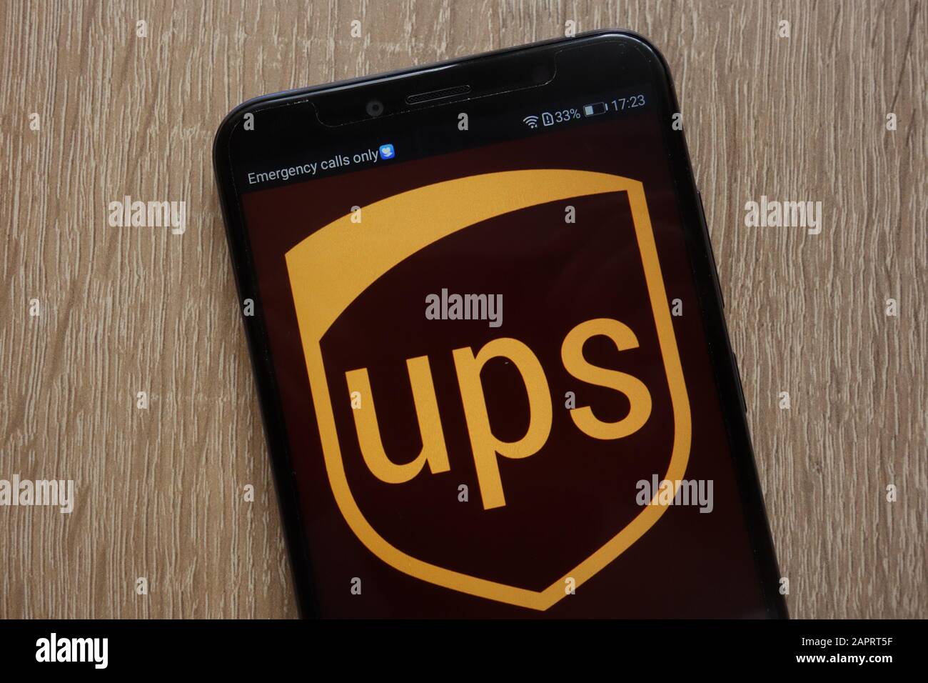 Das USV-Logo wird auf einem modernen Smartphone angezeigt Stockfoto
