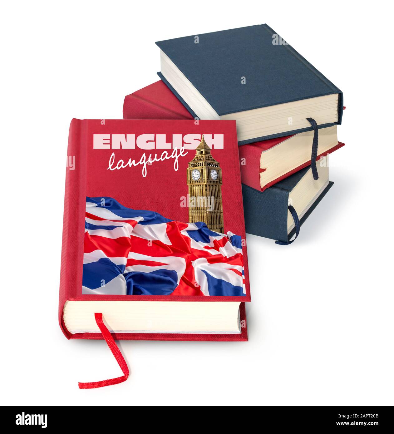Englische Sprachbücher isoliert auf weiß Stockfoto