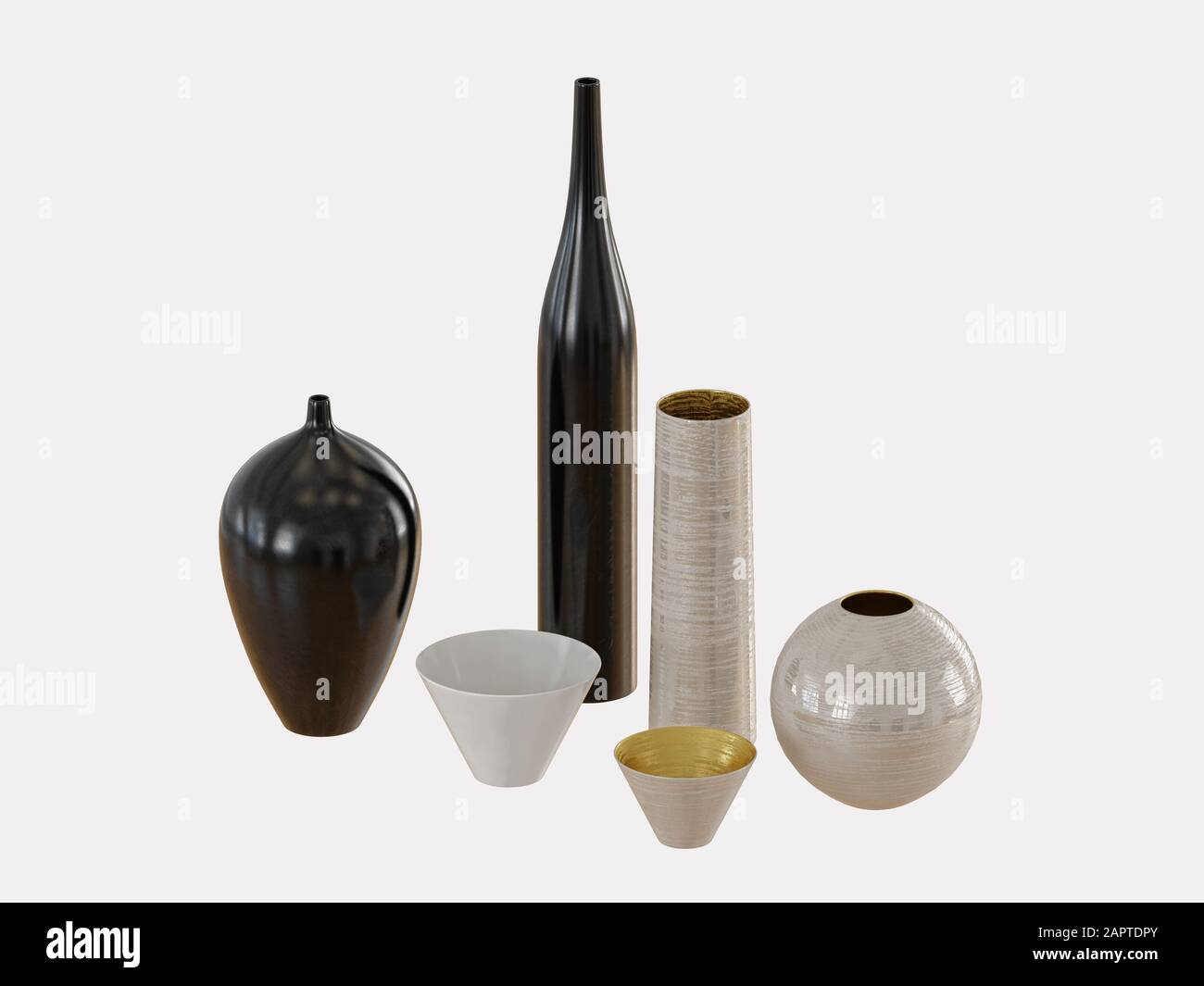 Dekorative Vasen auf weißem Hintergrund 3D-Rendering Stockfoto