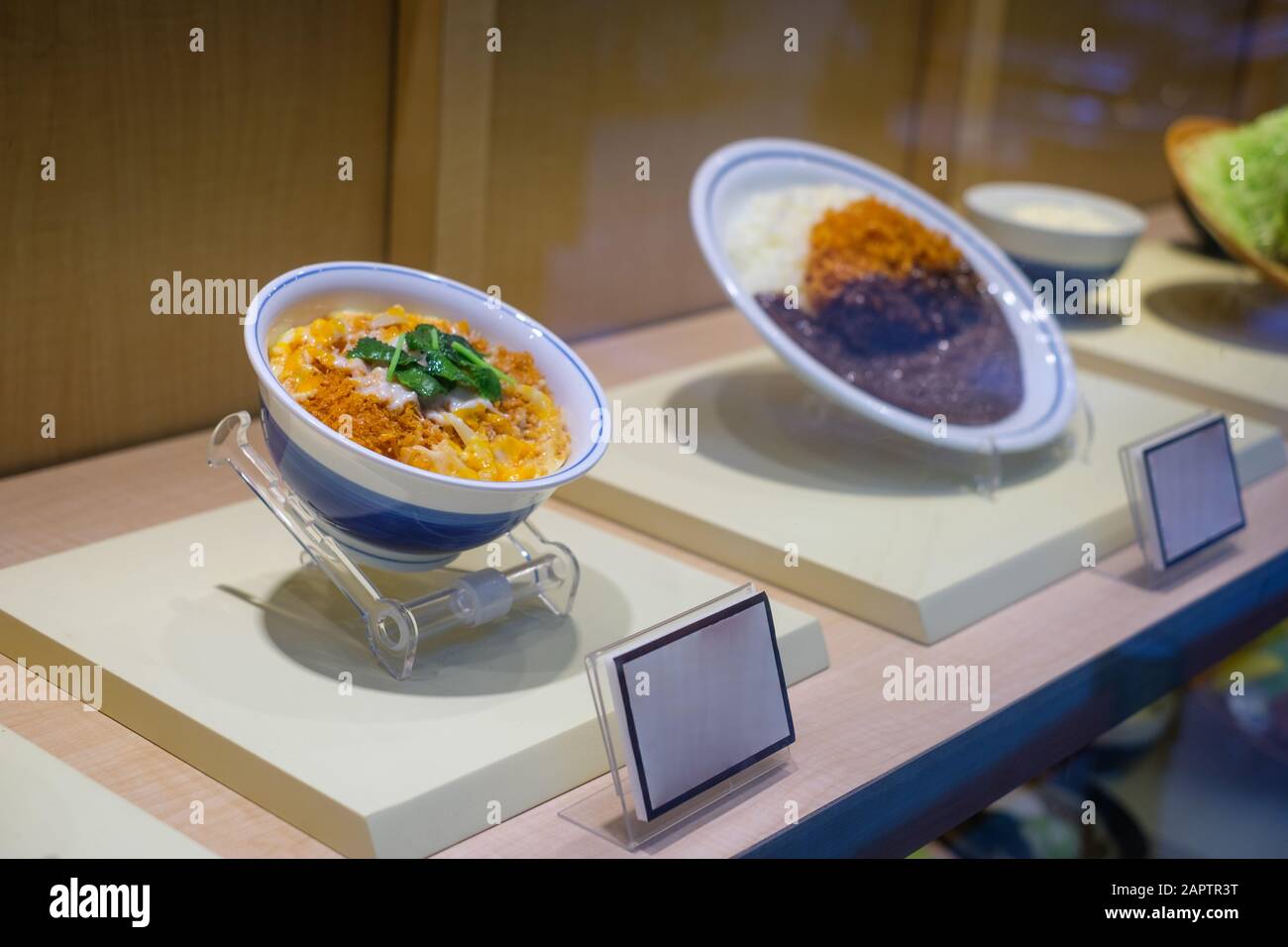 Gefälschte, Plastikmodelle im asiatischen Restaurantfenster - Stockfoto