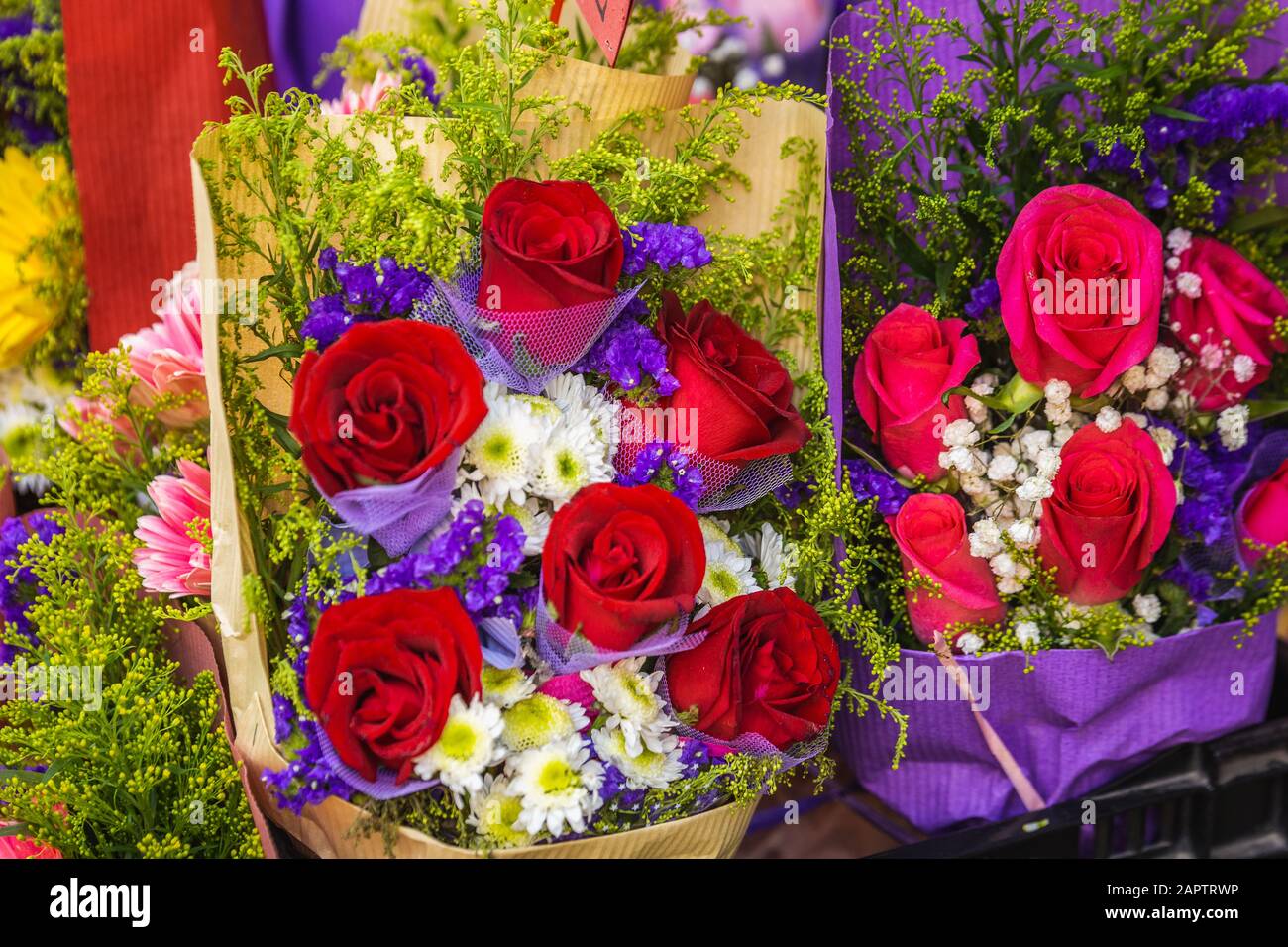 Blumensträuße auf dem Blumenmarkt in Hongkong Stockfoto