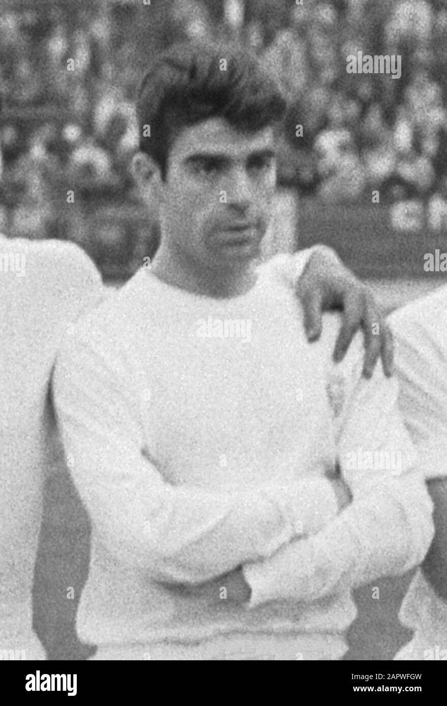 Real Madrid zum Europacup-I-Finale gegen den FK Partizan im Heyzelstadion, Brüssel. Manuel Sanchís Martinez.; Stockfoto