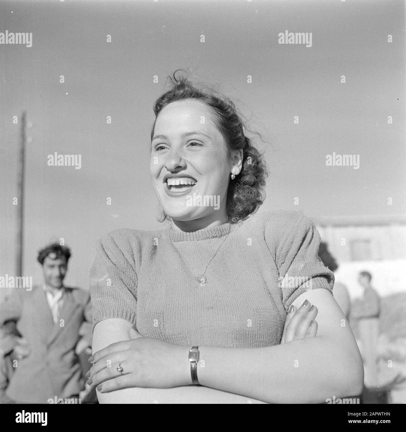 Israel 1948-1949 Neu eingetroffene Auswanderer im Durchgangslager St. Lucas in Haifa Datum: 1948 Ort: Haifa, Israel Schlüsselwörter: Auswanderer, Camps Institutionenname: Saint Lucas Stockfoto