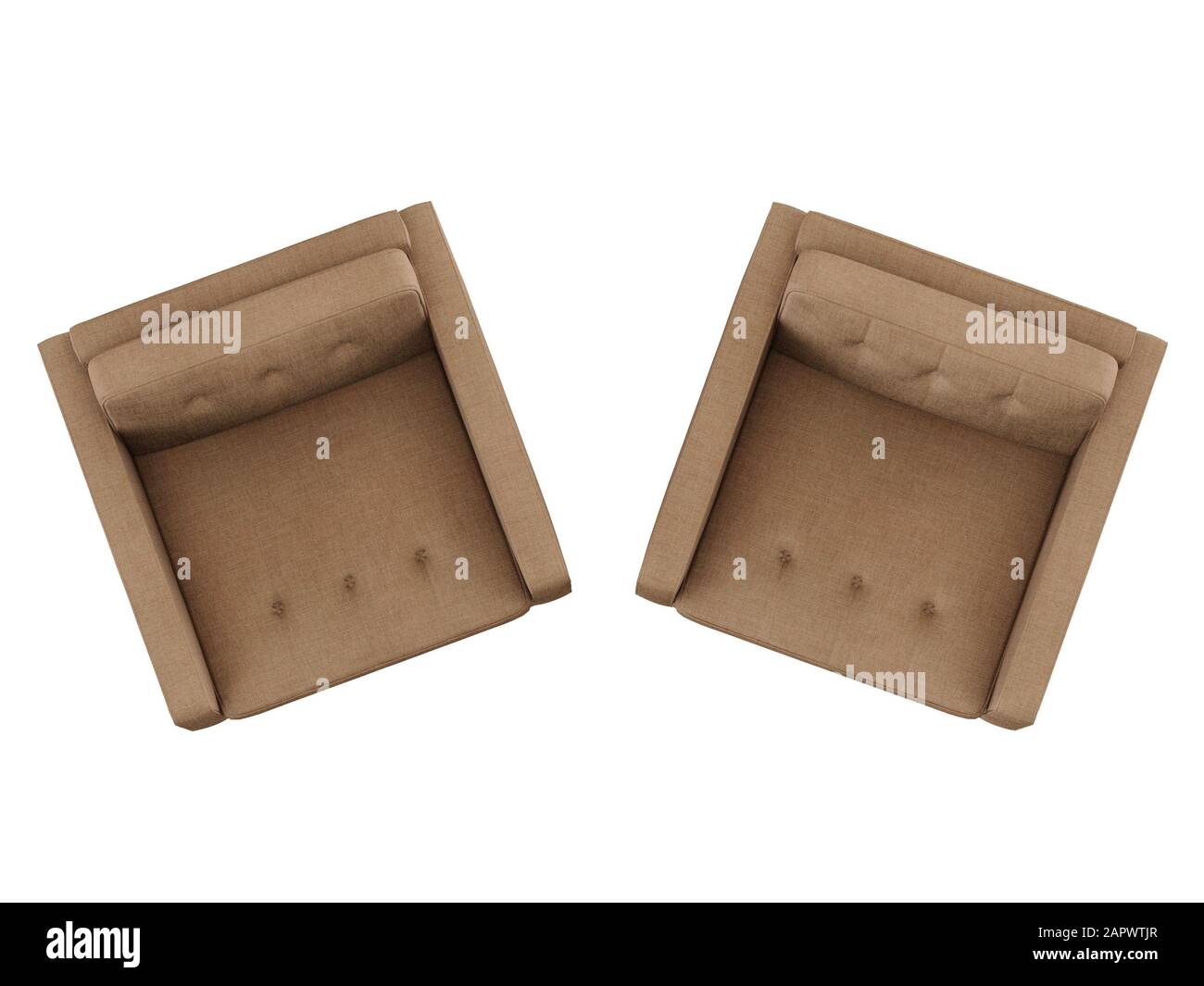 Sessel aus zwei Stoffen, 3D-Rendering Stockfoto