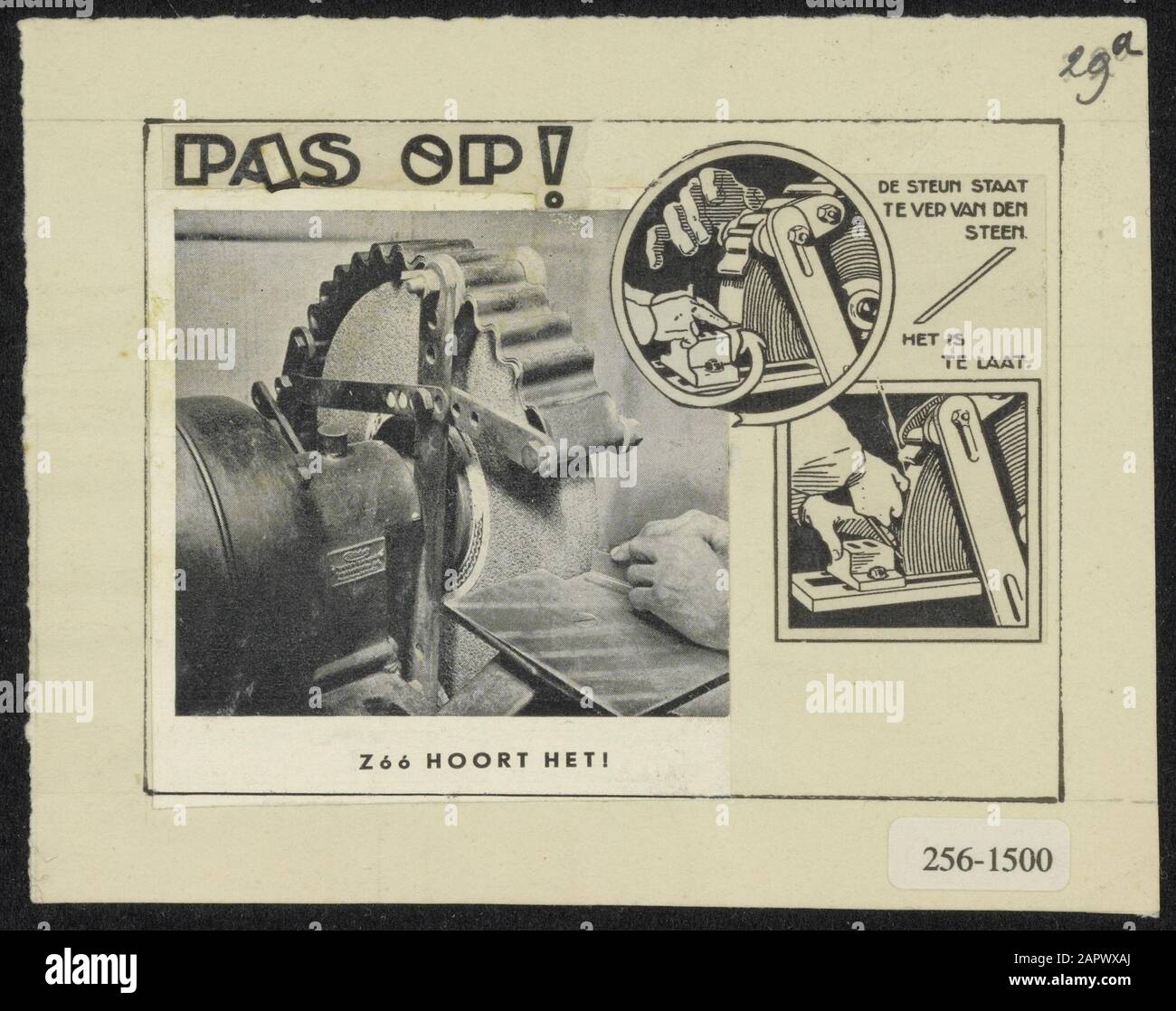 Design einer Sicherheitskarte: Seien Sie vorsichtig! Die Stütze ist zu weit vom Stein entfernt. Es ist zu spät. So hört es! Datum: Undatierte Stichwörter: Abbildungen, Sicherheitskarten, Informationsmaterial Stockfoto