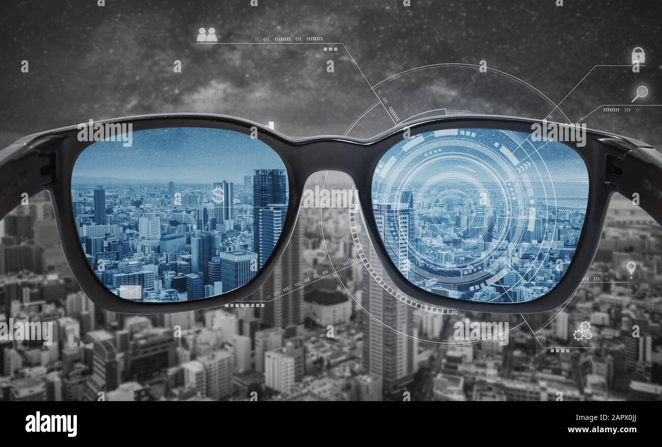 Smart Gläser, virtuelle Realität, VR und AR augmented reality Technologie Stockfoto