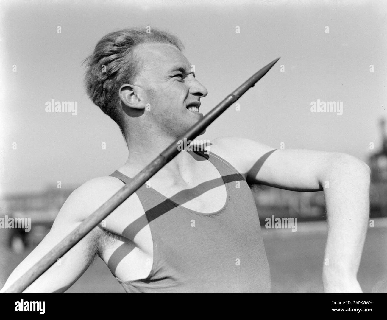 Reportage Sportler Speer Thrower Datum: 1933 Schlagwörter: Leichtathletik, Details, Männer, Speere Würfe Stockfoto
