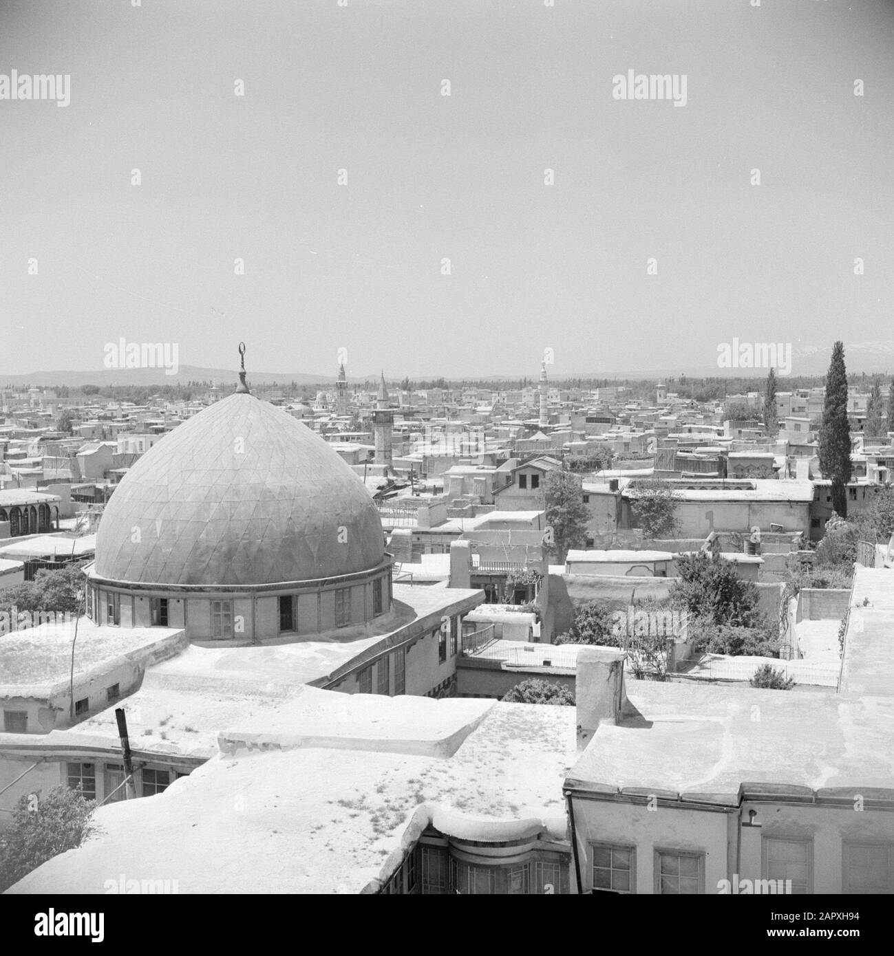 Naher Osten 1950-1955: Syrien - Damaszener Stadtbild über Damaskus Datum: 1950 Ort: Damaskus, Syrien Schlüsselwörter: Kuppeln, Moscheen, Panorama, Stadtbild Stockfoto