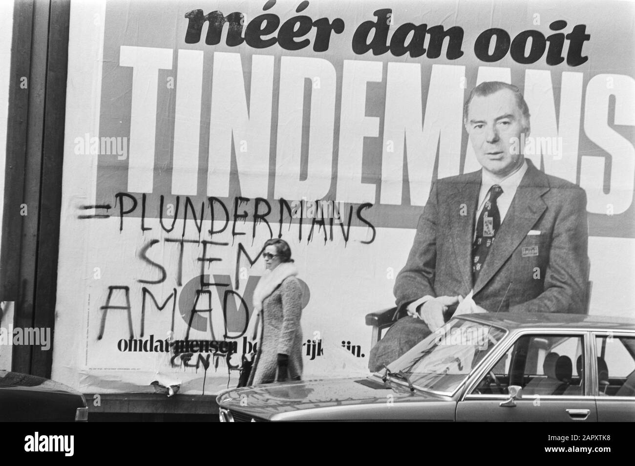 Wahlen Belgien am 17. April 1977 Wahlplakat der christlich-demokratischen Partei des Premierministers Tindemans Datum: 8. April 1977 Ort: Belgien Schlagwörter: Plakate, Wahlen, Wahlkampagnen Personenname: Tindemans, Leo Stockfoto