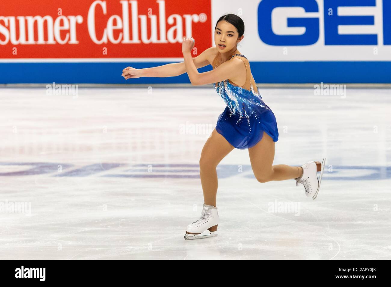 Greensboro, North Carolina, USA. Januar 2020. 24. Januar 2020 ''" GREENSBORO, N.C., US - KAREN CHEN aus Freemont, Kalifornien, tritt im Senior Ladies Free Skate während der Toyota U.S. Figure Skating Championship 2020 im Greensboro Coliseum an. Die US-Meisterschaften dienen als letzter Qualifikationswettbewerb, bevor US-Figure Skating das World Figure Skating Team 2020 und das Figure Skating Team der vier Kontinente 2020 nennt. Gutschrift: Timothy L. Hale/ZUMA Wire/Alamy Live News Stockfoto