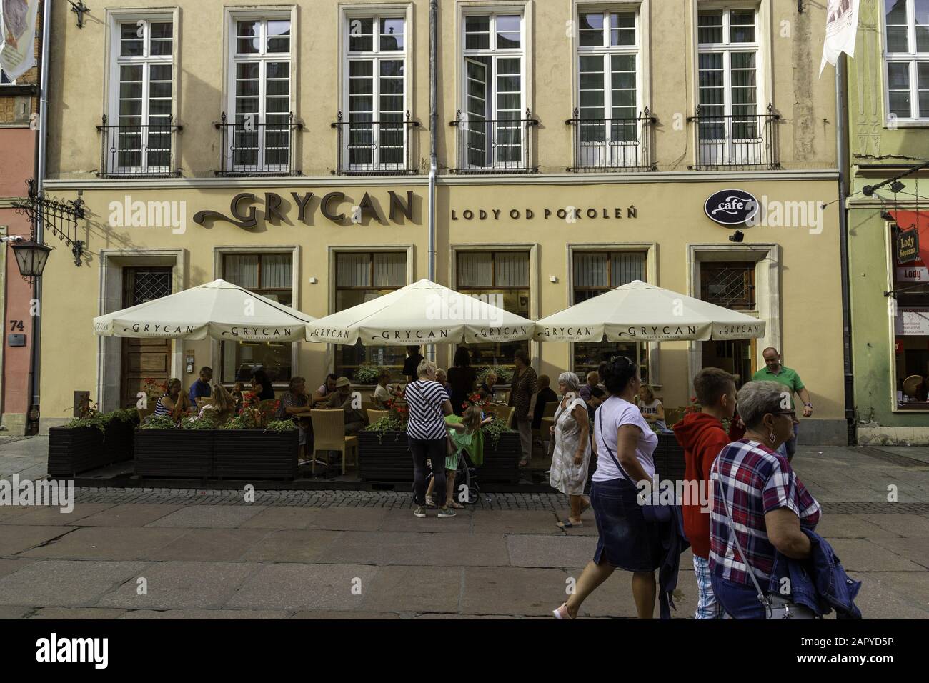 Gdansk, POLEN - 05. August 2019: Grycan ist eine Eisdiele Café-Kette und der Führer auf dem Familienmarkt für Speiseeis in Polen. Stockfoto