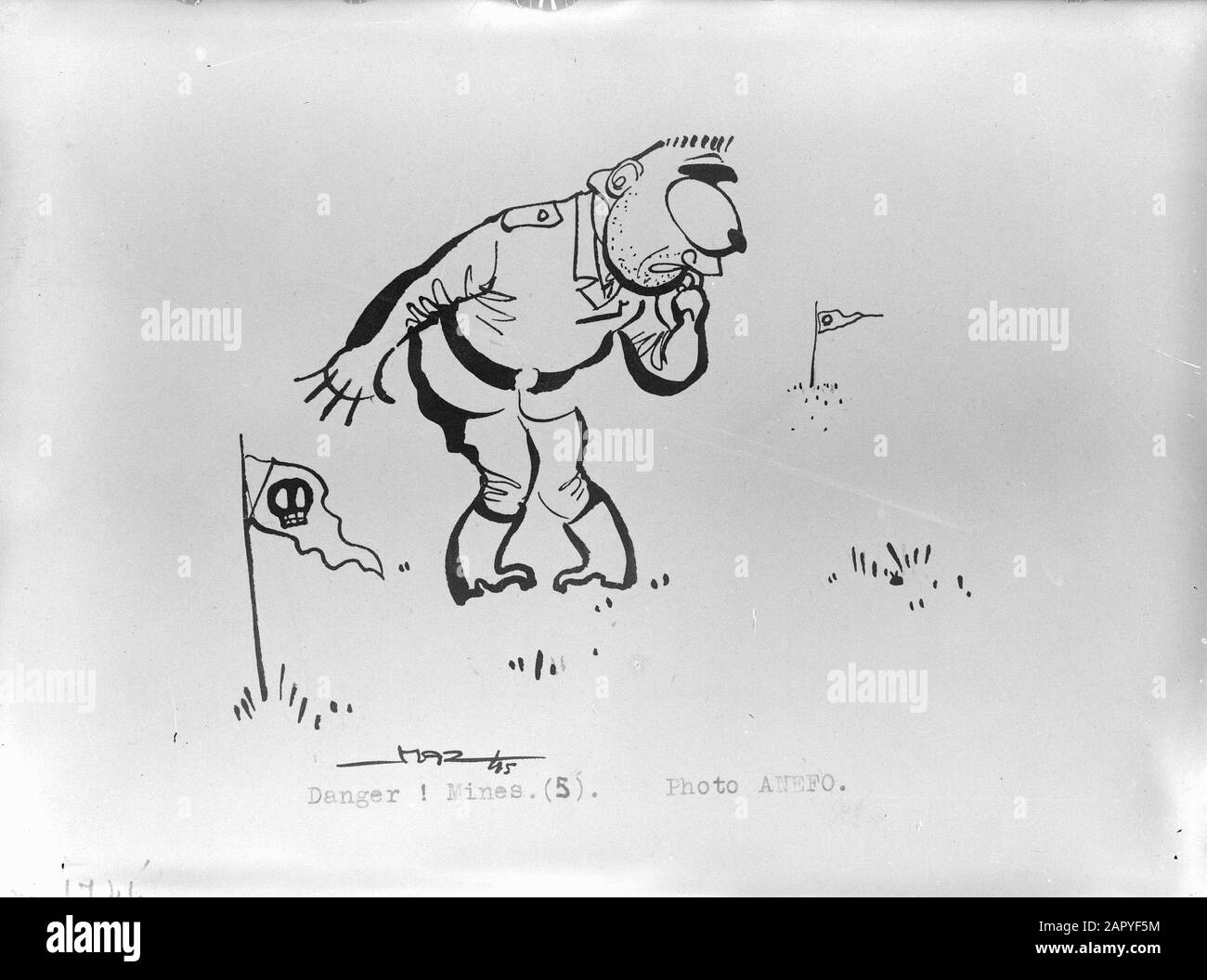 Karikaturen über Minenräumer Deutsche Datum: 1945 Schlüsselwörter: Wiederauffindung, Cartoons, Zweiter Weltkrieg Stockfoto