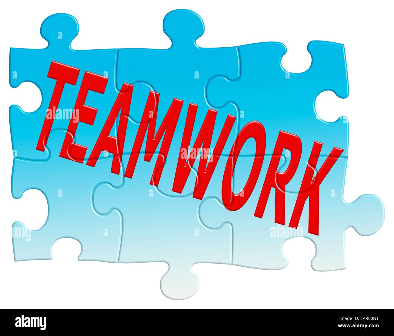 Teamwork Puzzle mit allen Teilen des Teams, die auf einem isolierten weißen Hintergrund mit einem Clipping-Pfad zusammenpassen Stockfoto
