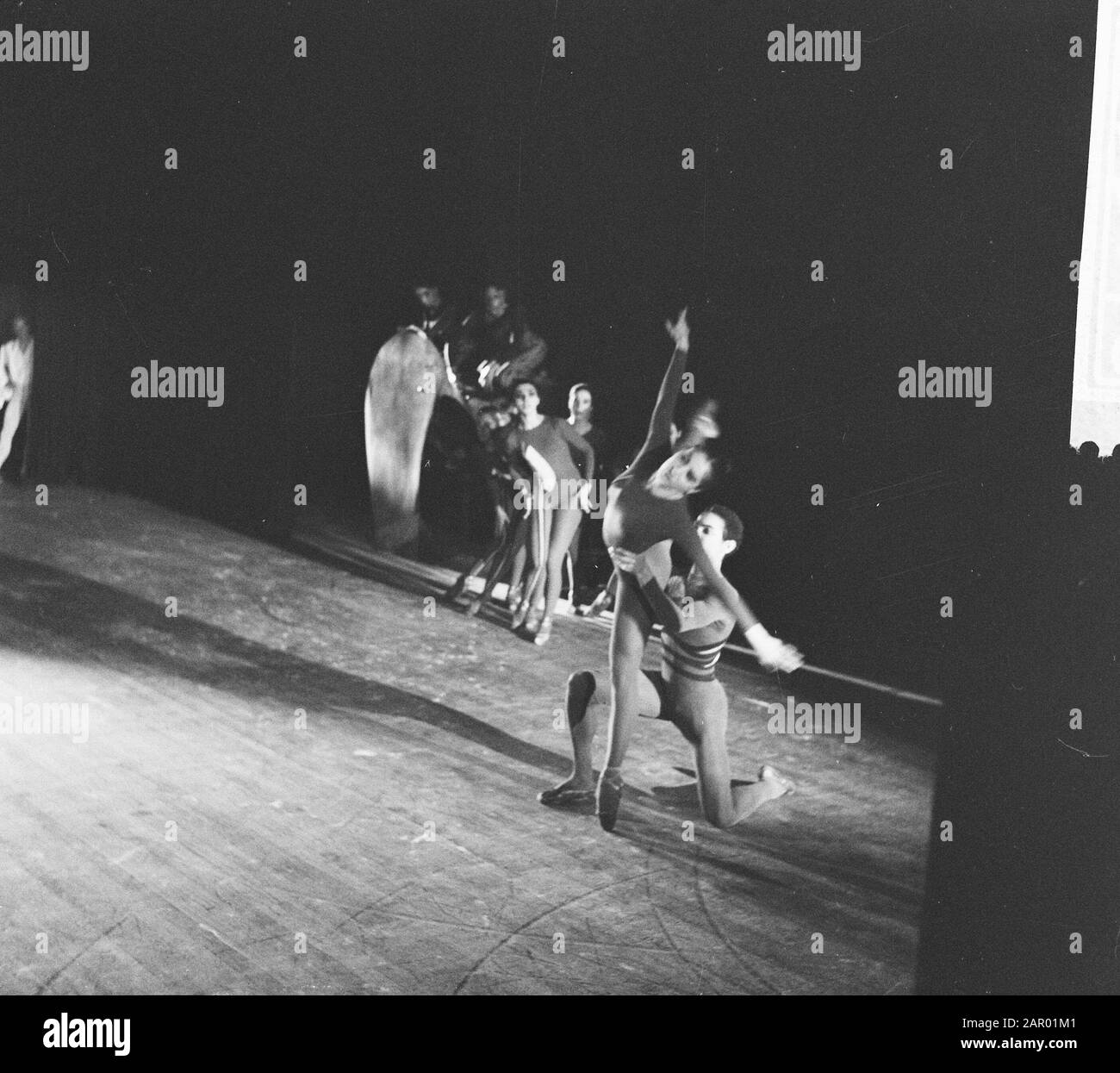 Premiere des Nationalballetts in Stadschouwburg. Tanzszenen. Ballett 'Dschungel' von Rudi van Dantzig Datum: 20. Dezember 1961 Ort: Amsterdam Schlagwörter: Ballett, Tänzer Stockfoto