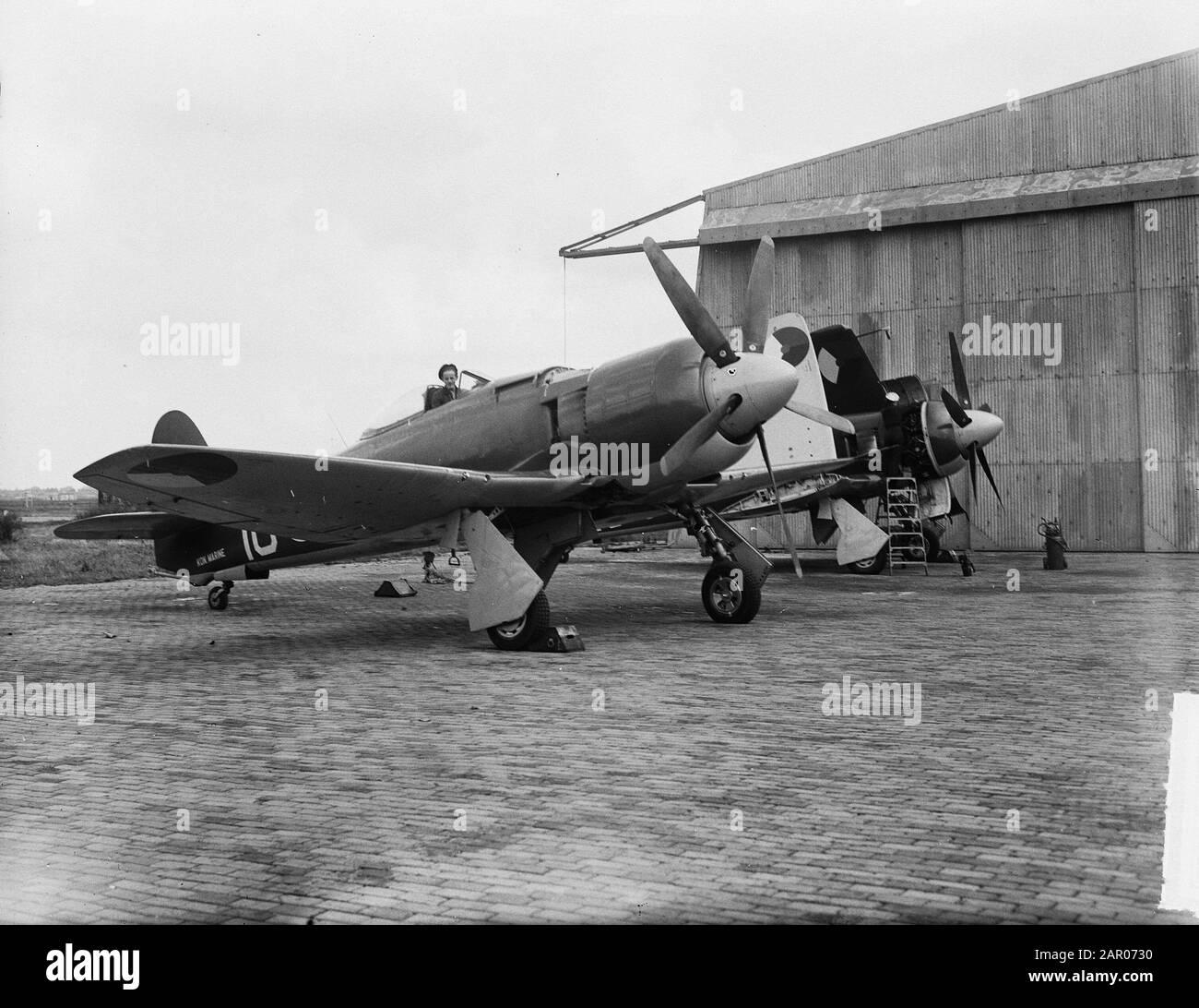 Flugzeug in Valkenburg. Hawker Sea Fury Datum: 17. September 1948 Standort: Valkenburg (Zuid-Holland) Stichwörter: Militärflugzeuge, Flughäfen Stockfoto