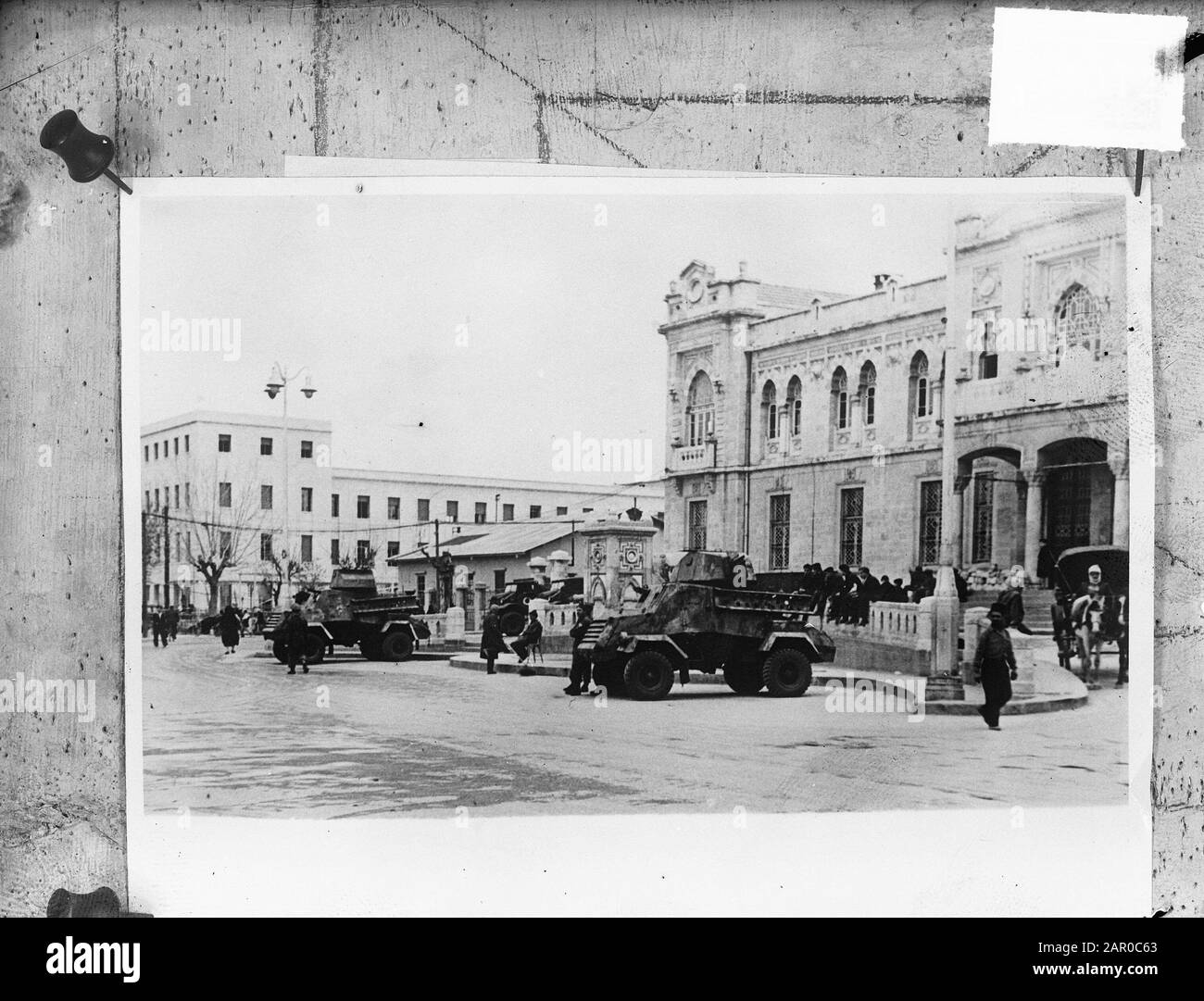 Putsch in Syrien, Soldaten in Damaskus Datum: 6. April 1949 Ort: Damaskus, Syrien Schlüsselwörter: Militär, Staatsstreiche Stockfoto