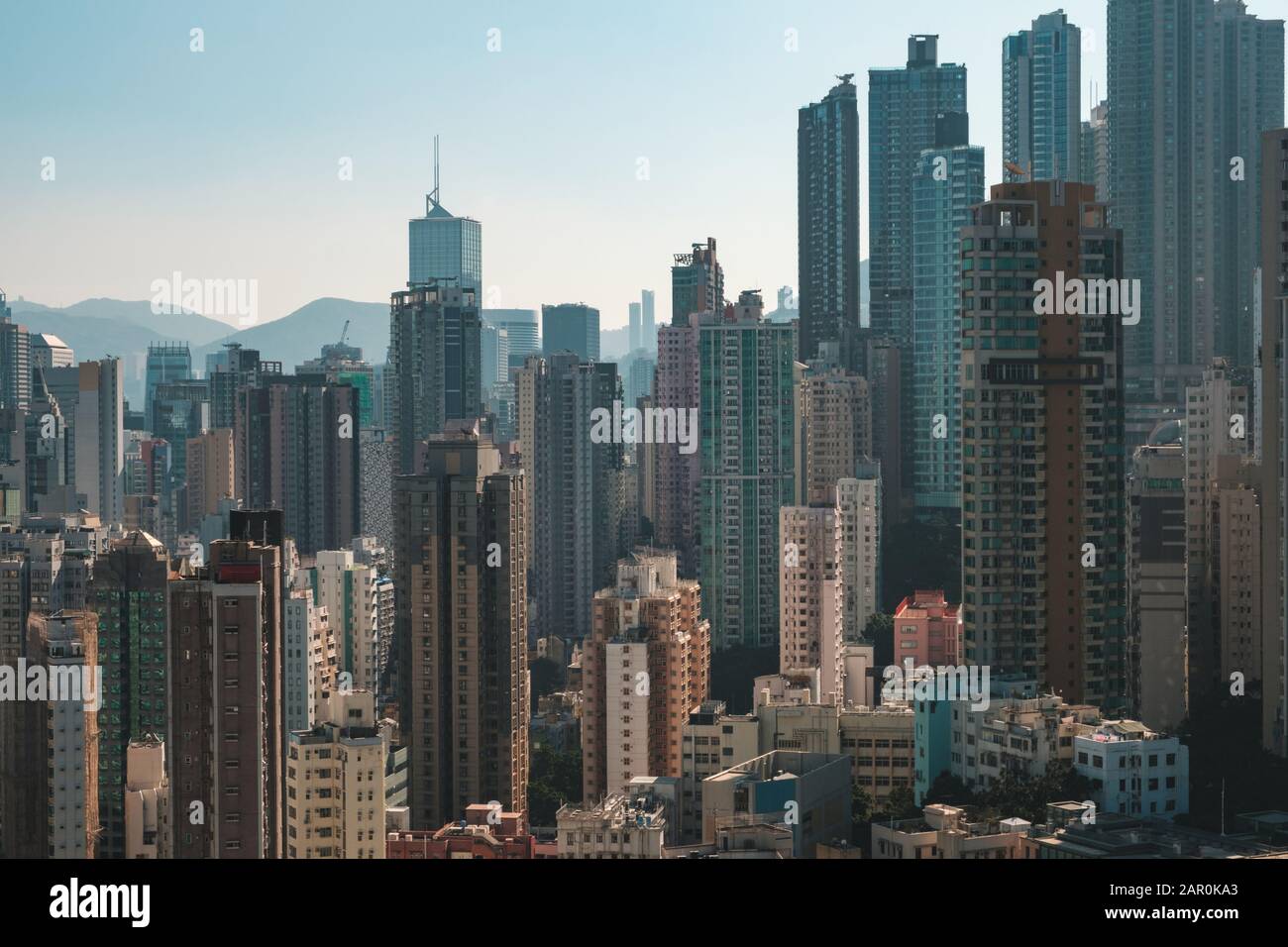 Skyline der Stadt Hongkong, Wolkenkratzer von Hong Kong Island, Stockfoto