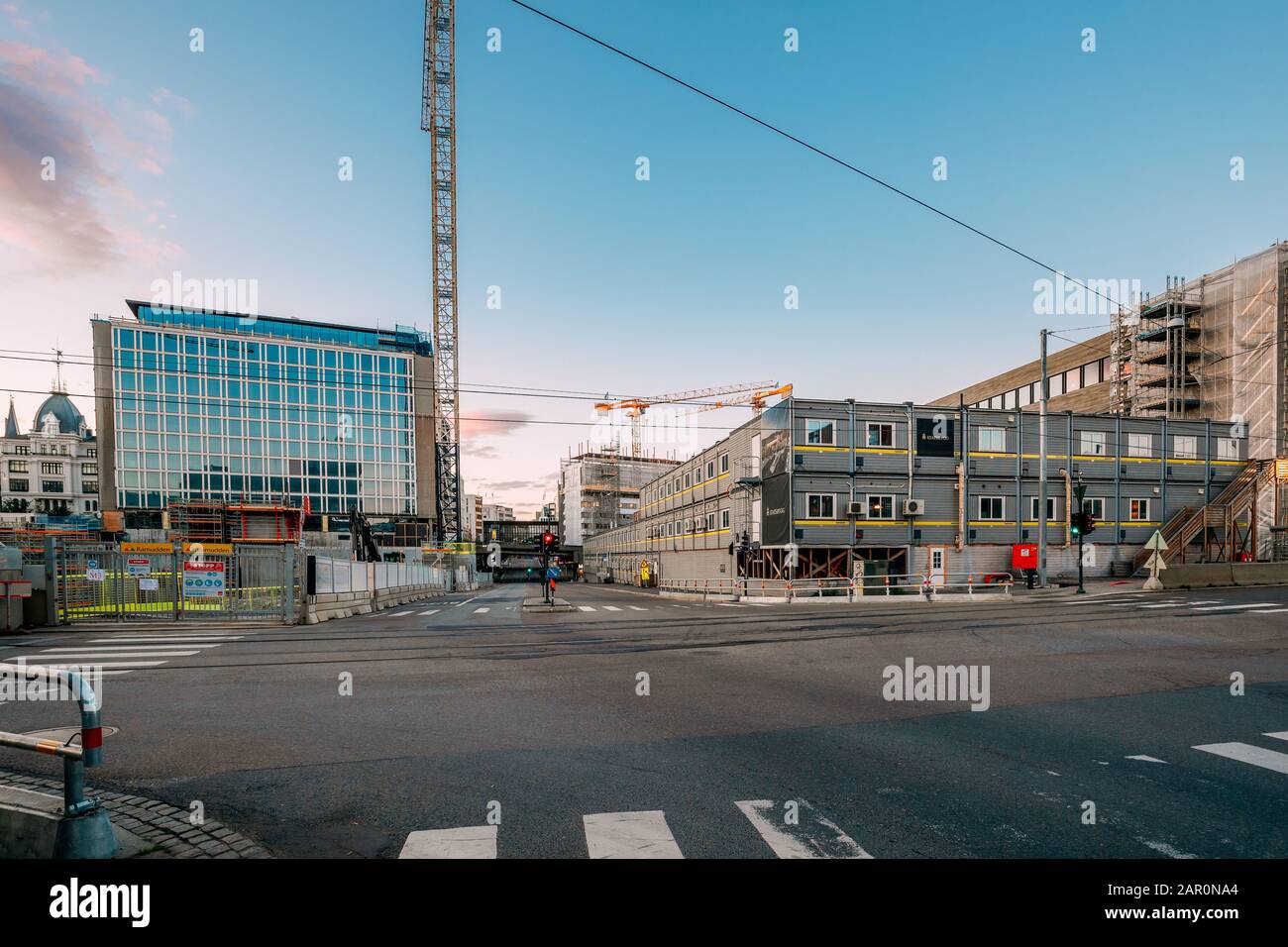 Oslo, Norwegen - 23. Juni 2019: Bauanhänger Sind Mobile Gebäude, Die Für Provisorische Büros, Essenseinrichtungen Und Die Lagerung Von Buil Genutzt Werden Stockfoto