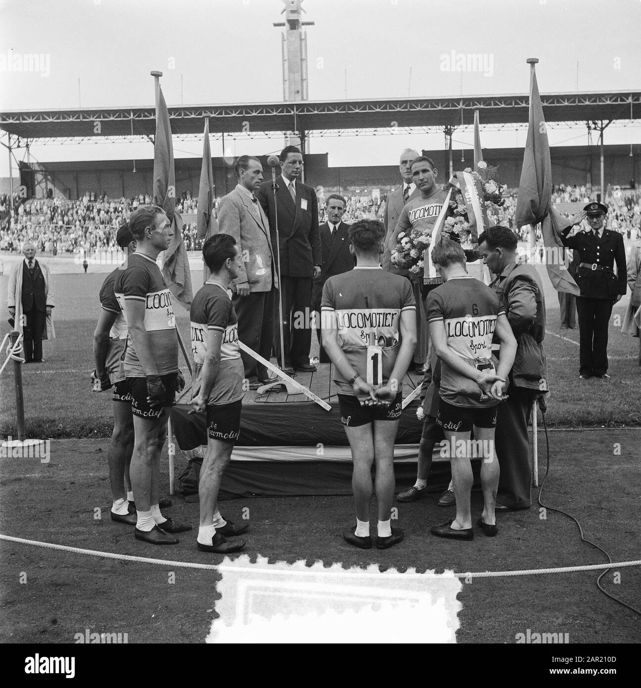 Tour van Nederland Finish Preisträger Team Datum: 8. Juni 1952 Schlagwörter: Gewinner, Preise, Radsport Stockfoto