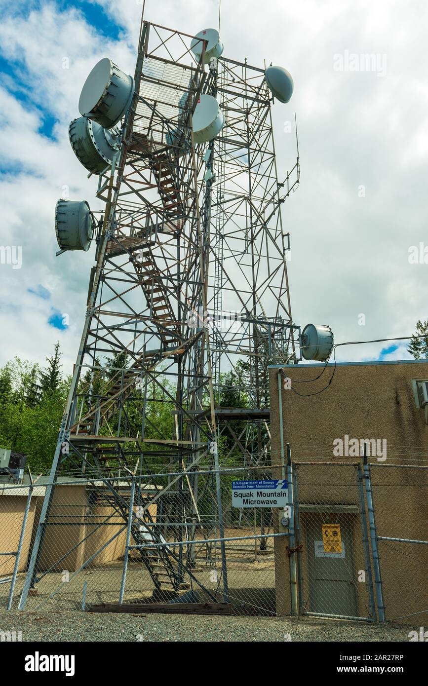 Issaquah, Washington - 16. Mai 2013: Der Squak Mountain Microwave Tower Stockfoto