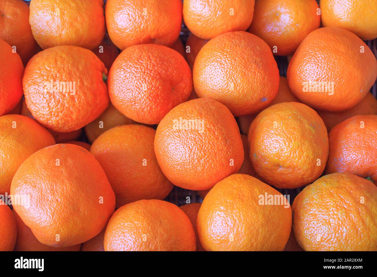 Orangefarbener Hintergrund, Viele Frische Orangen Als Backgound Stockfoto