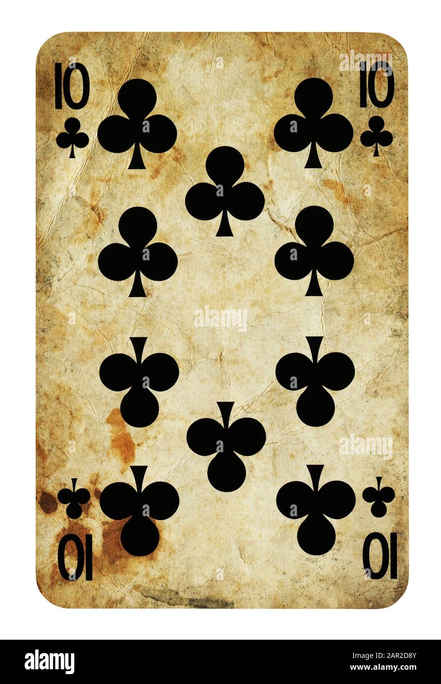 Zehn Vereine Vintage Playing Card - isoliert auf weißem (clipping path enthalten) Stockfoto